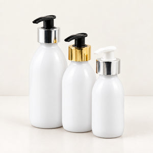 Bele PET boce za sirup 100, 150 i 250 ml sa pumpicom dozatorom i aluminijumskim prstenom - 442300, 443100, 443200, 448550, 448560, 448565 | Bazika