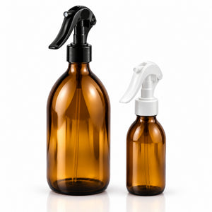 Braon staklene boce za sirup 100 i 500 ml, grlo 28 mm, sa trigger sprej raspršivačima - 441180, 441250, 448450, 448455, 448460 | Bazika