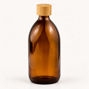 Braon staklena boca za sirup 500 ml, grlo 28 mm, sa bambus poklopcem - 441250, 448190 | Bazika