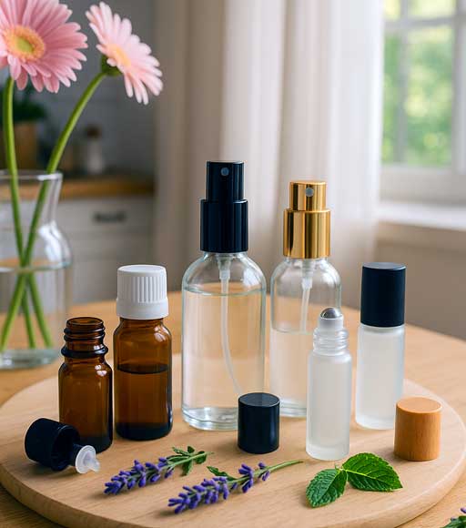 Staklene bočice 10ml, 30ml, 50ml i 100ml za kozmetiku – različite boje i zatvarači