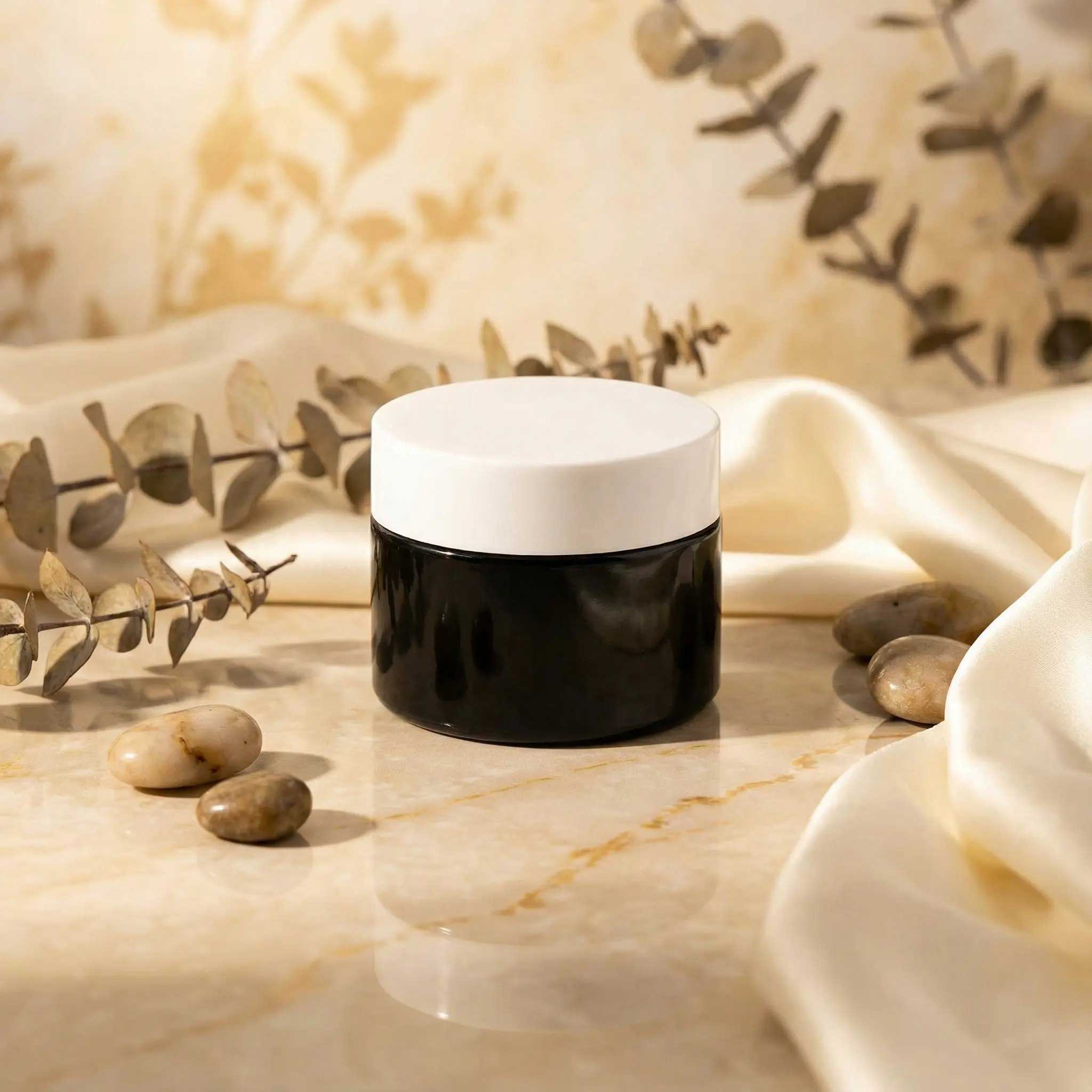 TALIA 50ml crna staklena kozmetička teglica & beli poklopac - 401320/401850