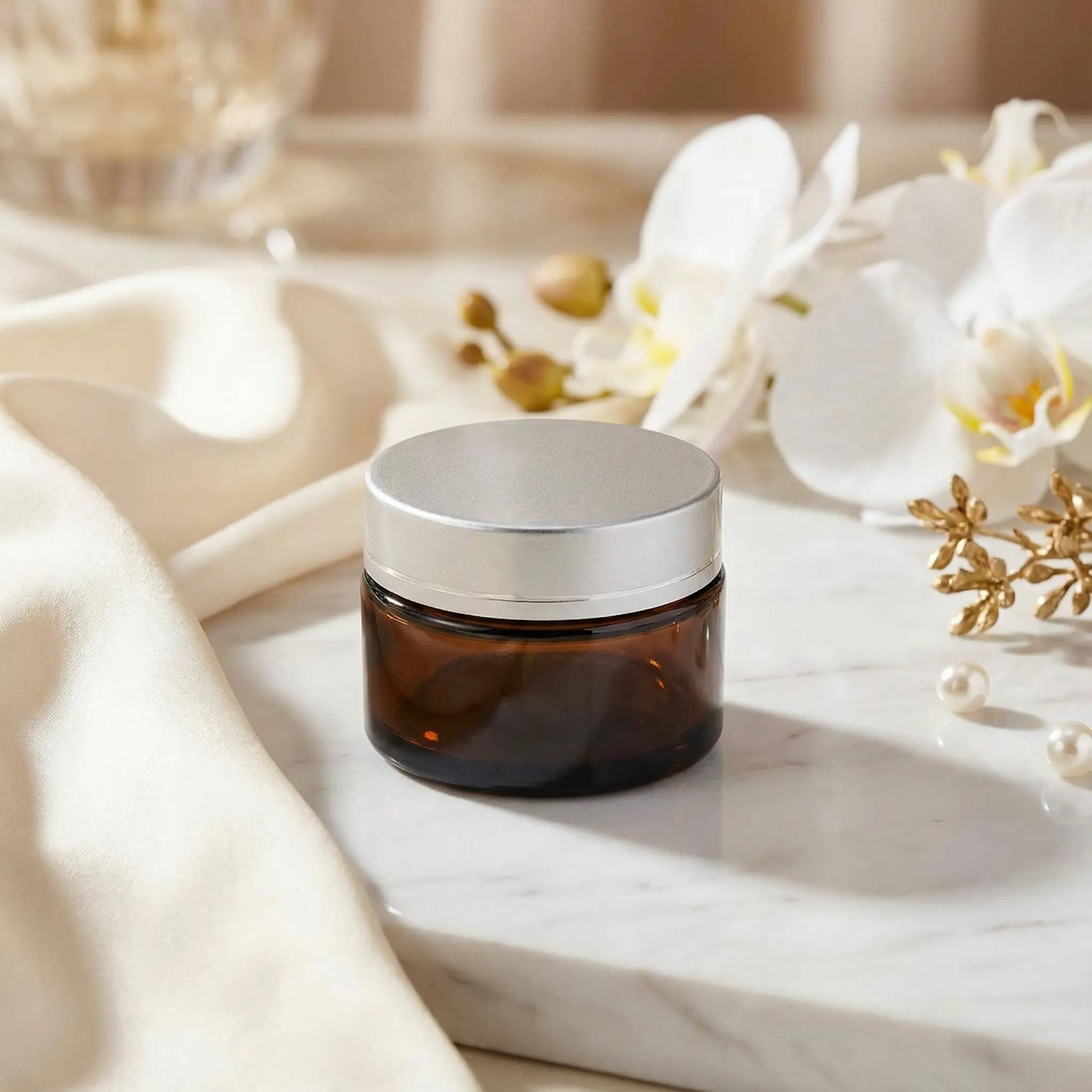 TALIA 30ml braon staklena kozmetička teglica & srebrni mat poklopac - 401110/401830