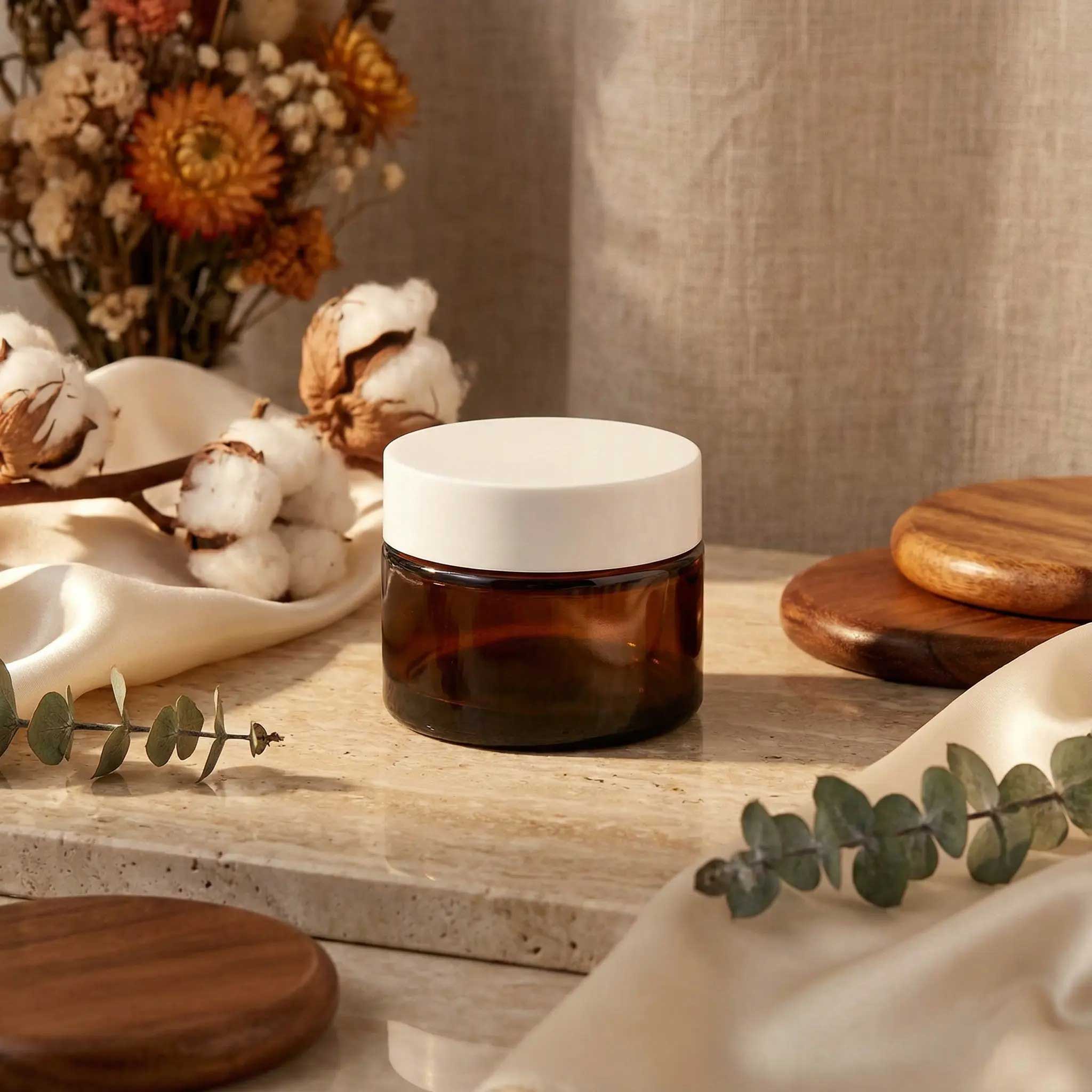 TALIA 50ml braon staklena kozmetička teglica & beli poklopac - 401310/401850