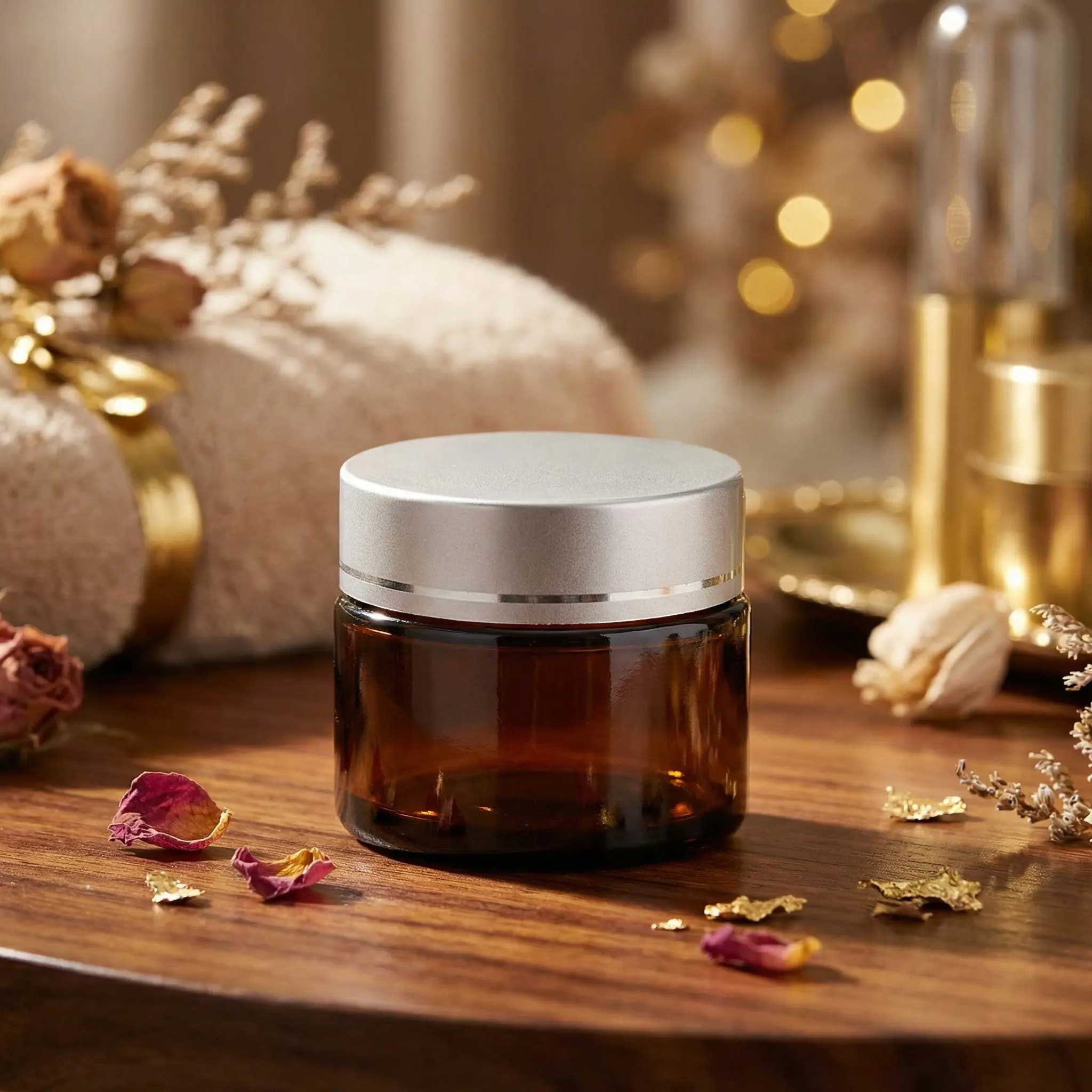 TALIA 50ml braon staklena kozmetička teglica & mat srebrni poklopac - 401310/401850