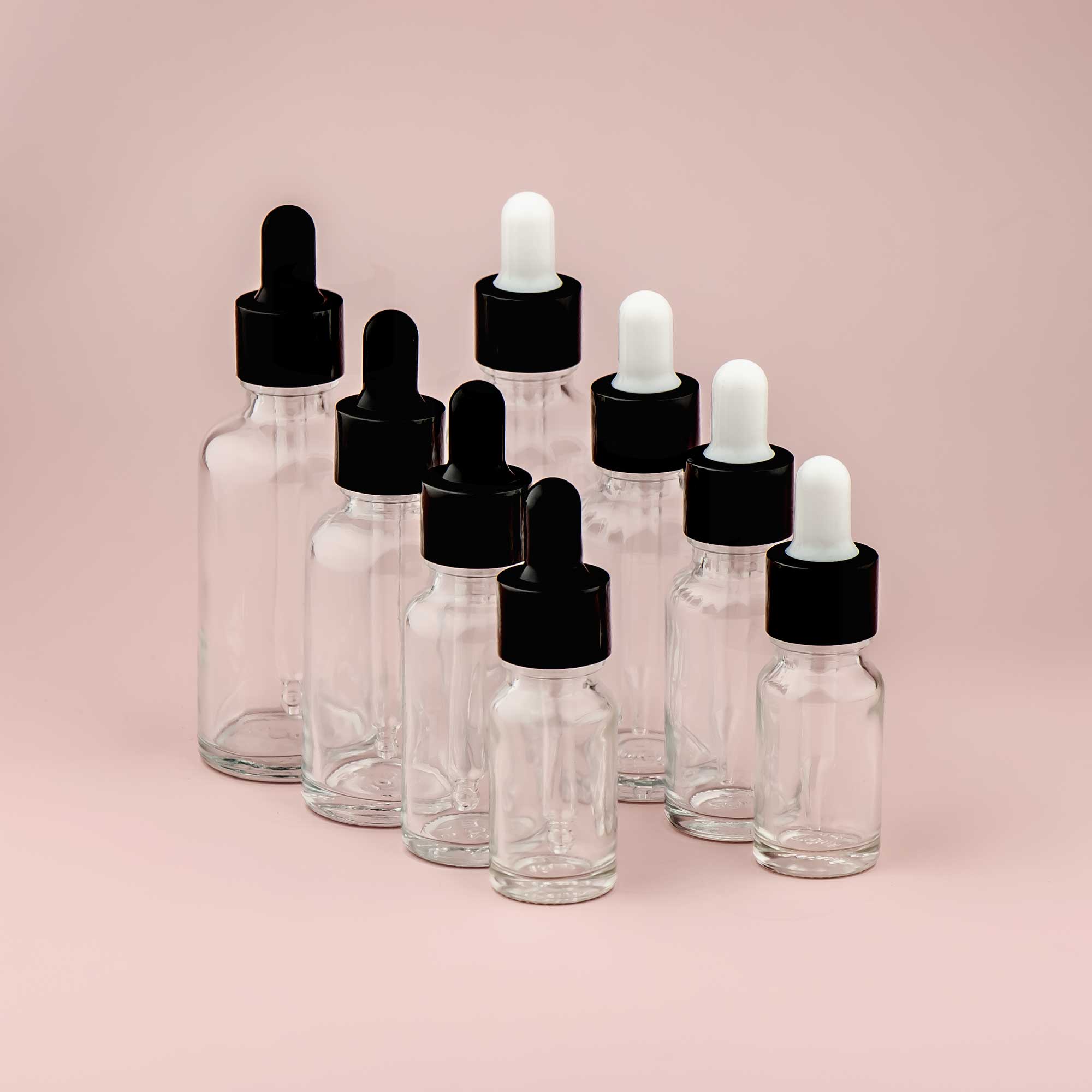 Staklena bočica 10-100ml, transparentna, sa crnom lux pipetom - 411100/800 - 423100/200/400/500