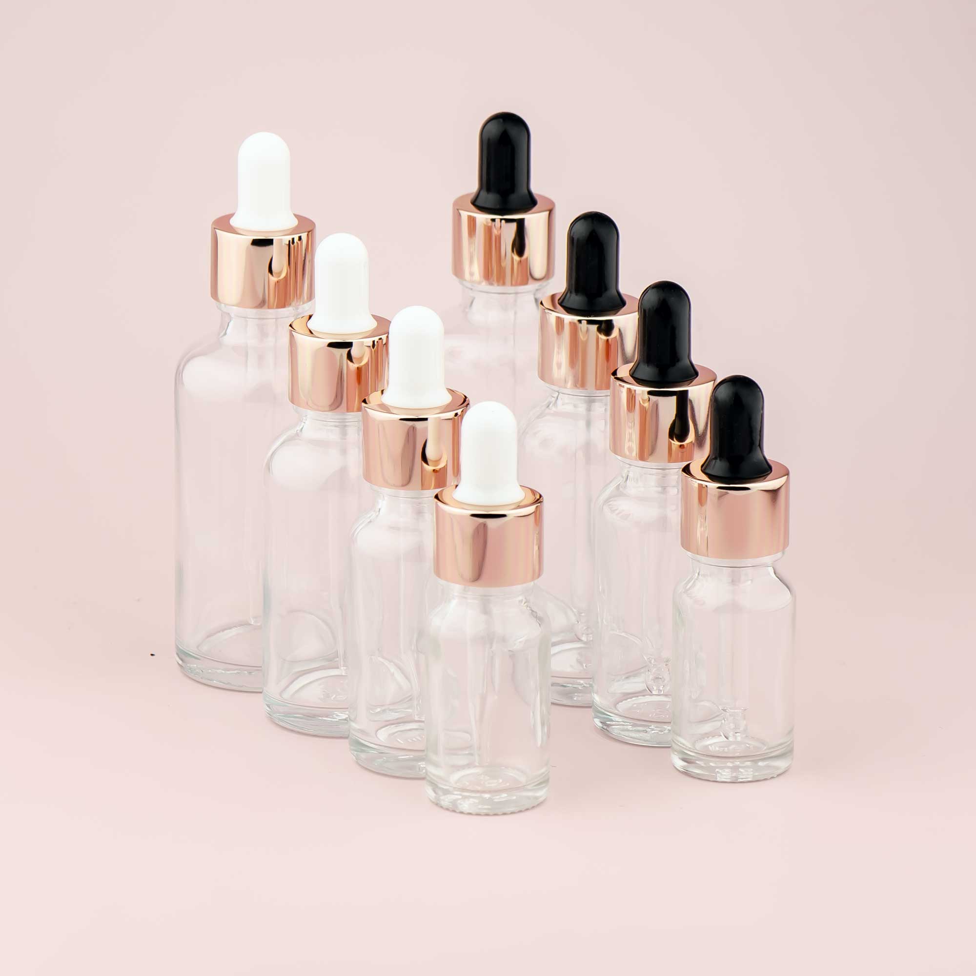 Staklena bočica 10-100ml, transparentna, sa roze lux pipetom - 411100/800 - 423100/200/400/500