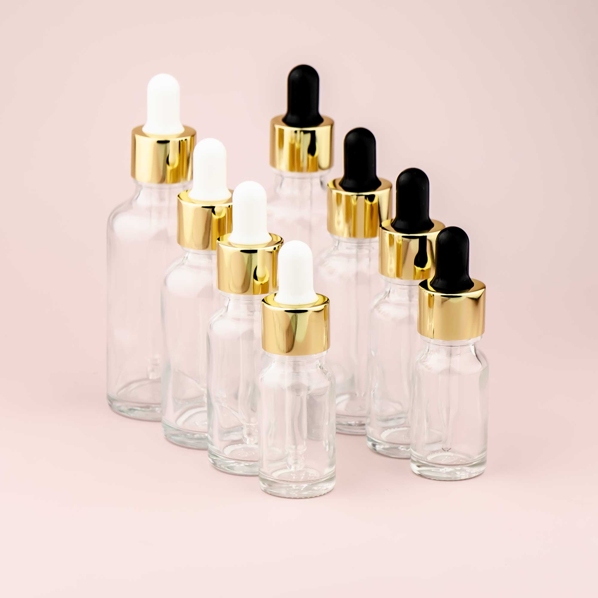 Staklena bočica 10-100ml, transparentna, sa zlatnom lux pipetom - 411100/800 - 423100/200/400/500