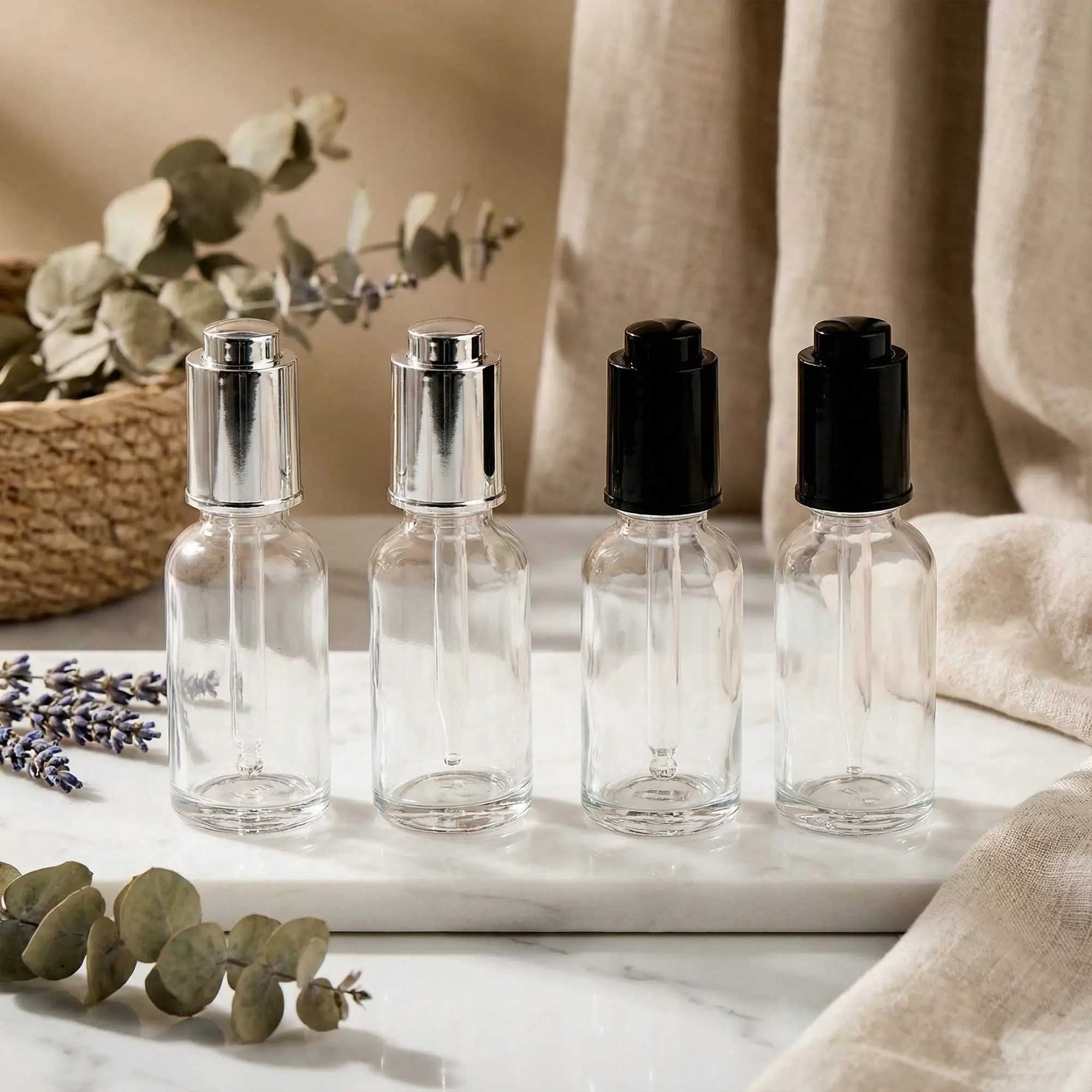 Staklena bočica 10-100ml, transparentna, sa pipetom na dugme - 411100/800 - 423700/720