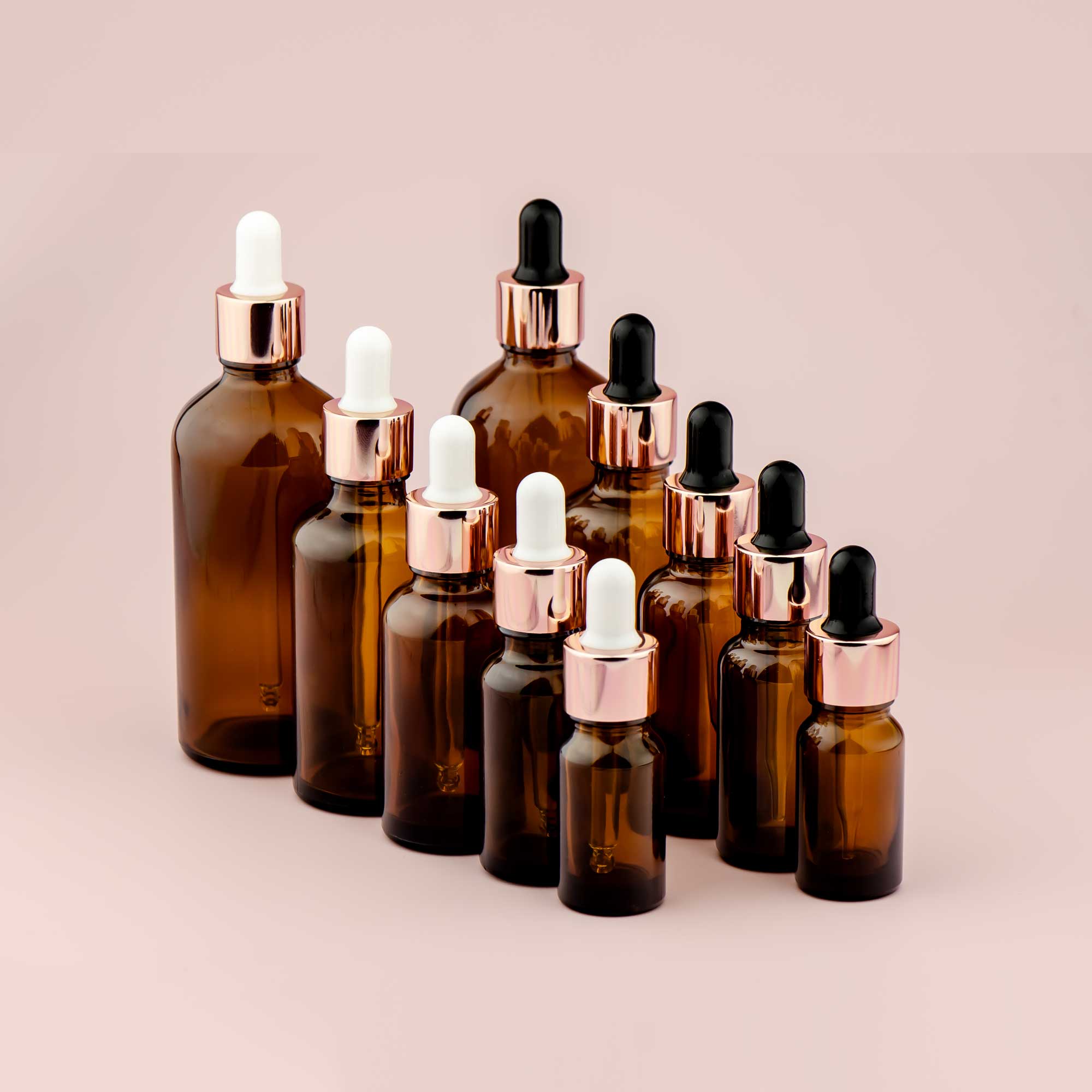 Staklena bočica 10-100ml, braon, sa roze lux pipetom - 411110/810 - 423100/200/400/500