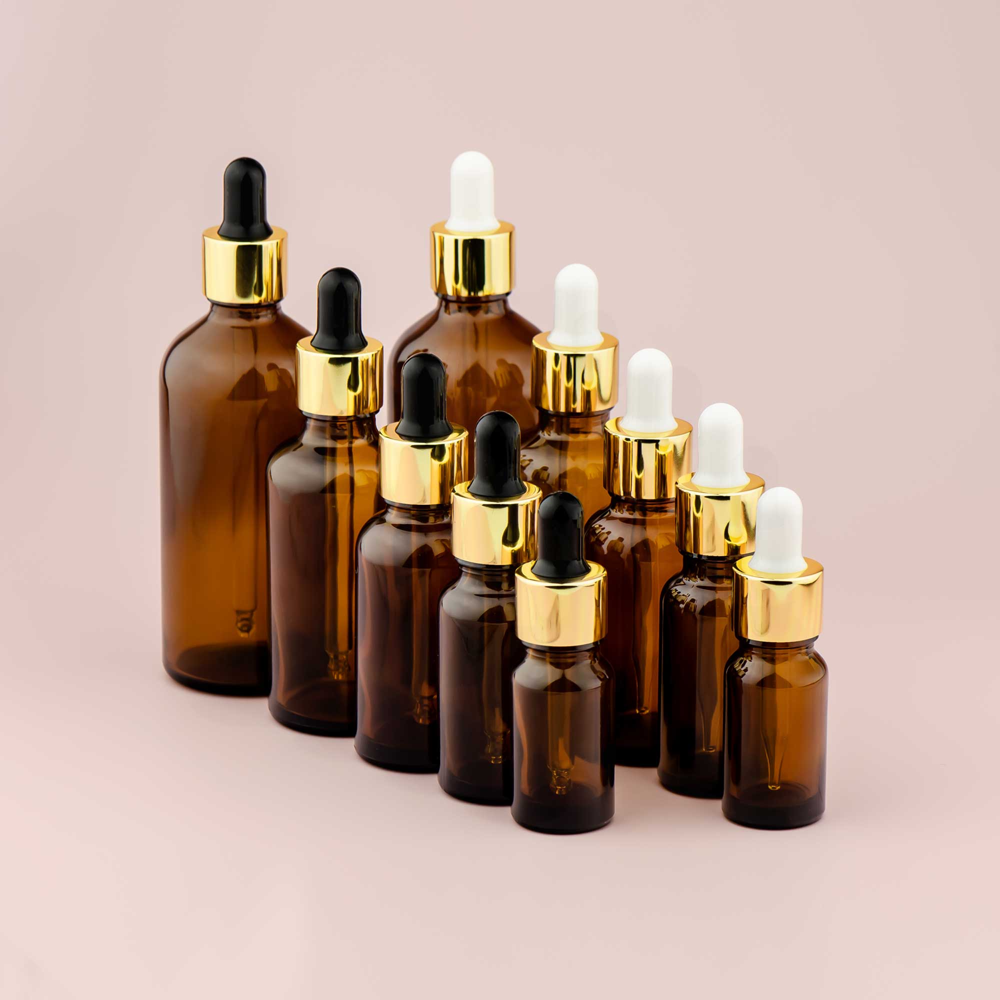 Staklena bočica 10-100ml, braon, sa zlatnom lux pipetom - 411110/810 - 423100/200/400/500