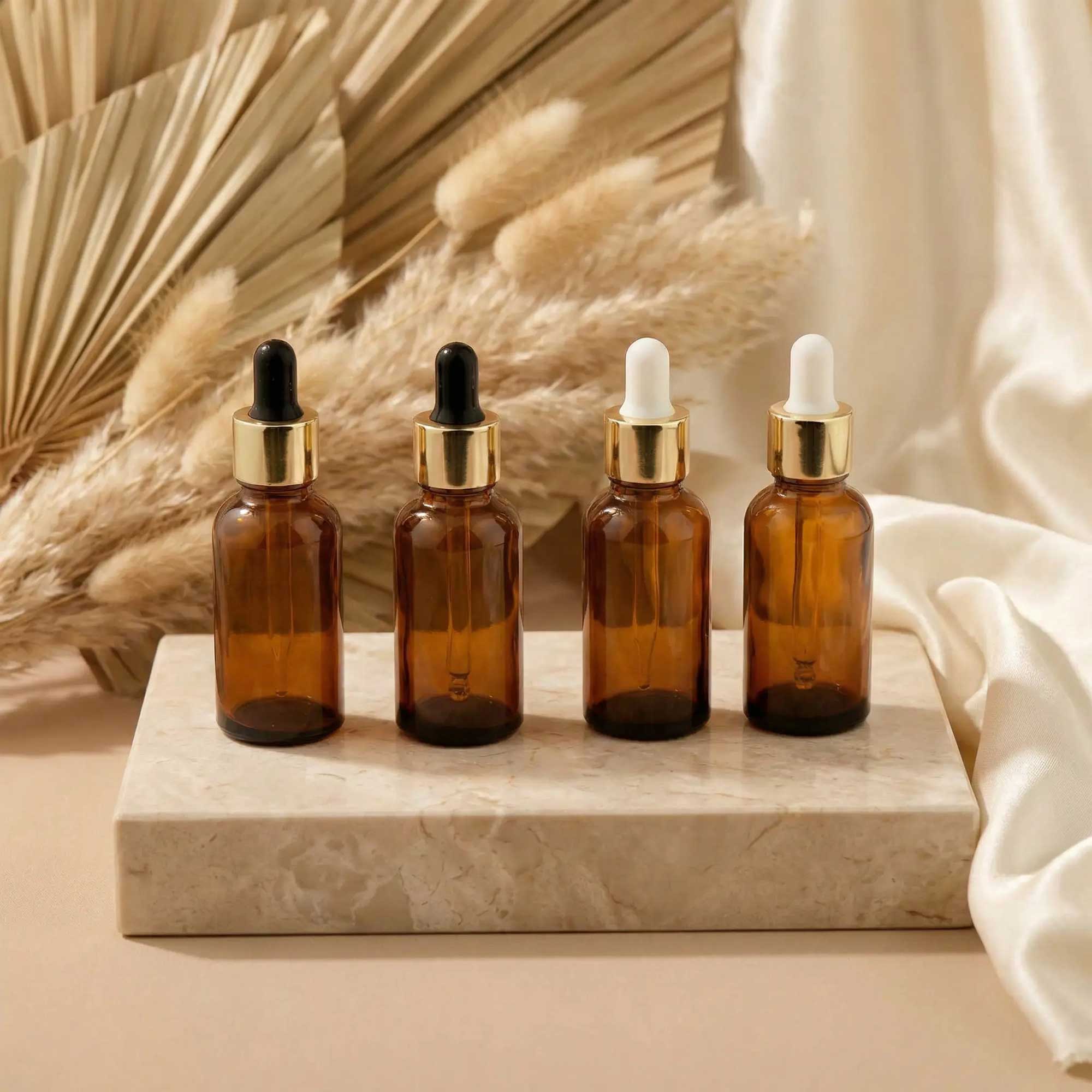 Staklena bočica 10-100ml, braon, sa zlatnom lux pipetom - 411110/810 - 423100/200/400/500