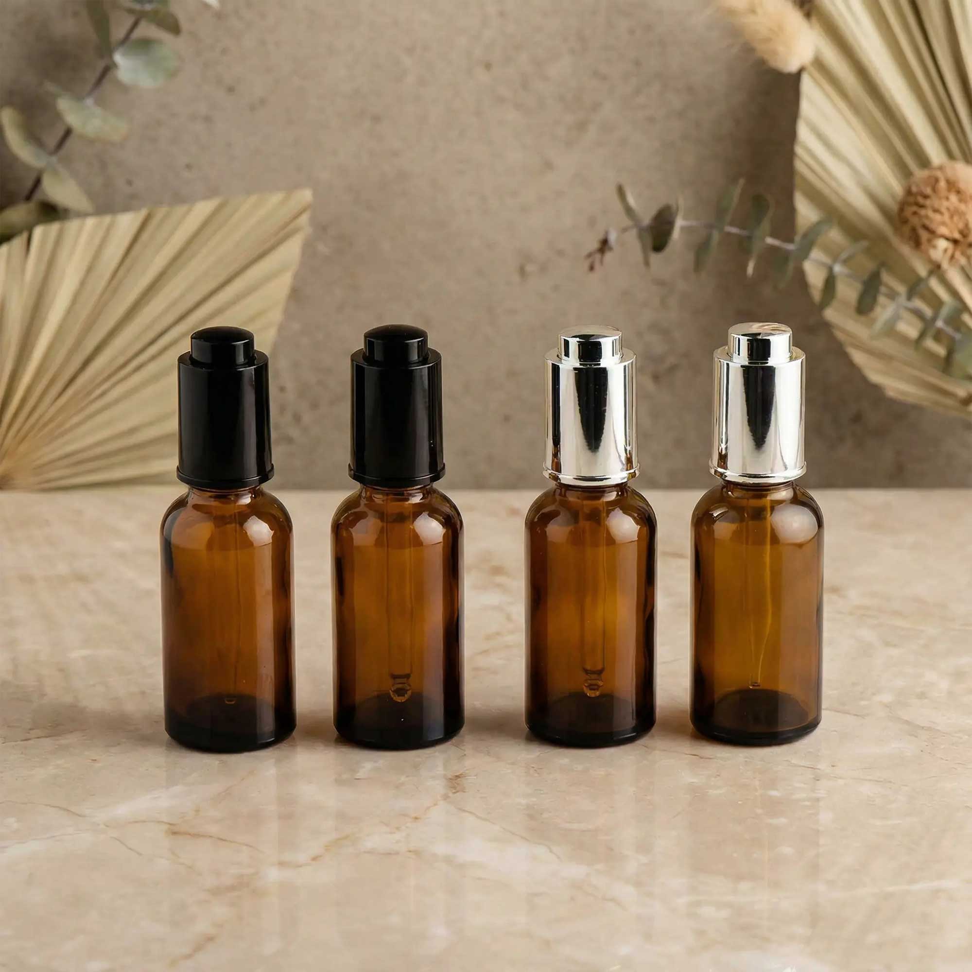 Staklena bočica 10-100ml, braon, sa pipetom na dugme - 411110/810 - 423700/720