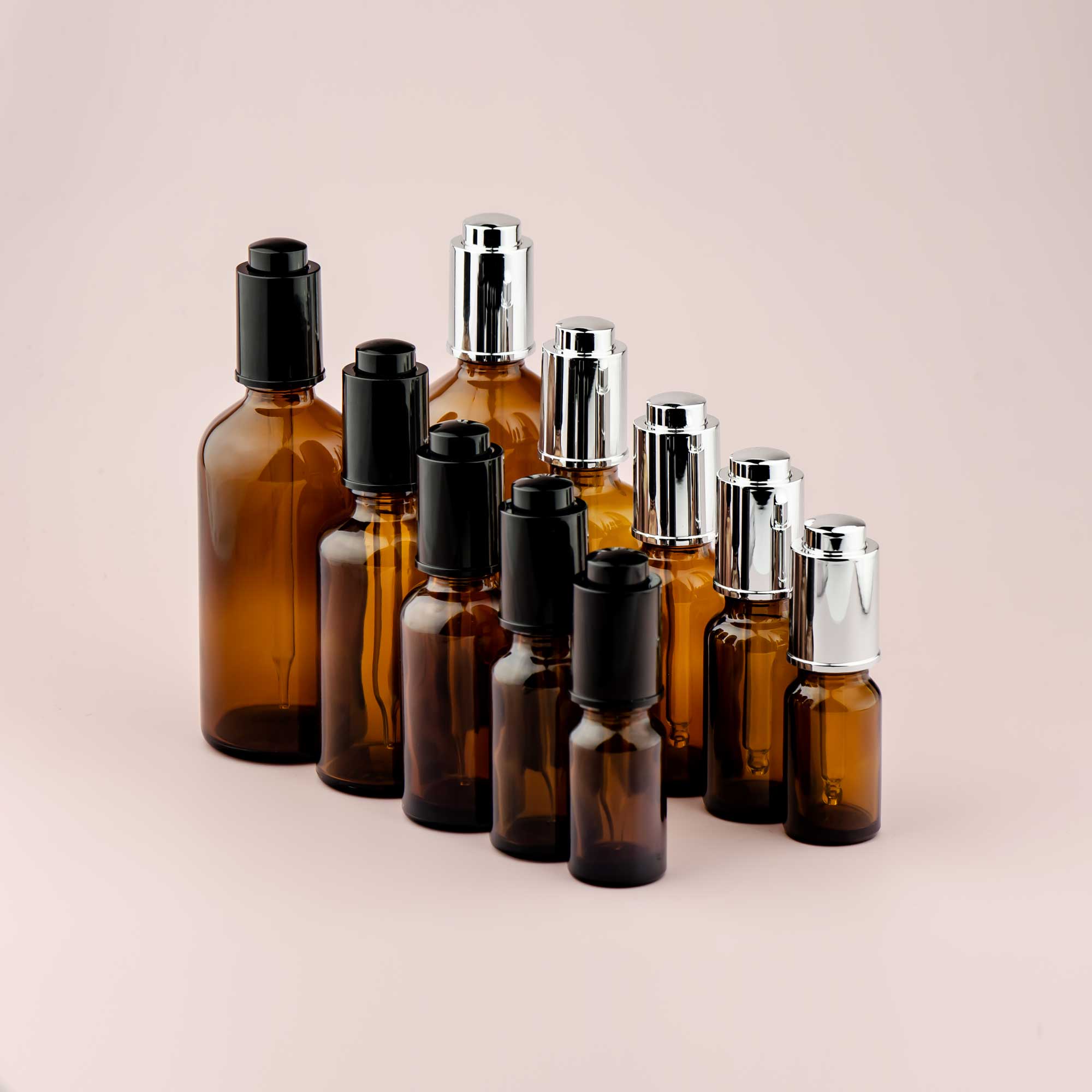 Staklena bočica 10-100ml, braon, sa pipetom na dugme - 411110/810 - 423700/720