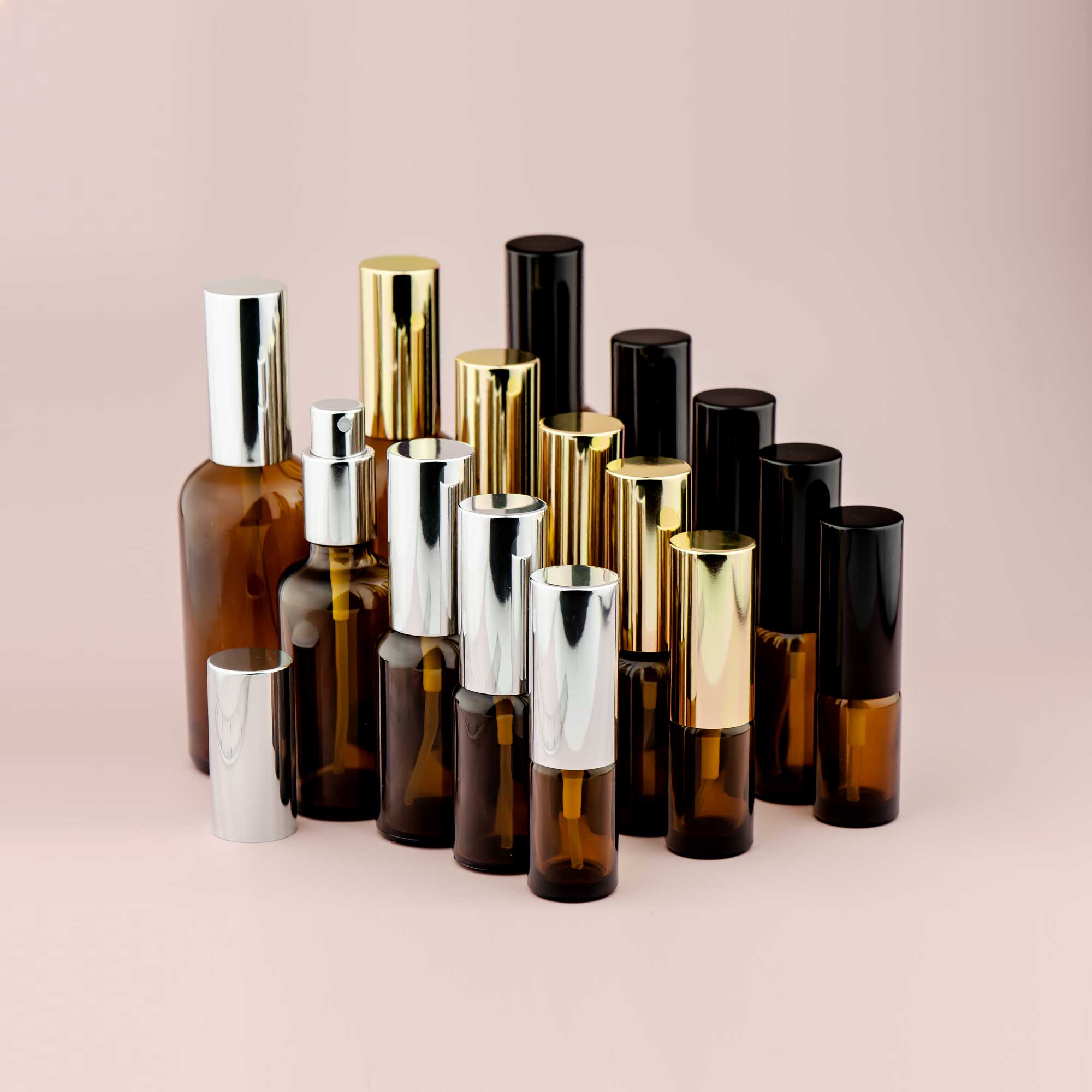 Staklena bočica 10-100ml, braon, sa aluminijumskim sprej raspršivačem - 411110/810 - 424200