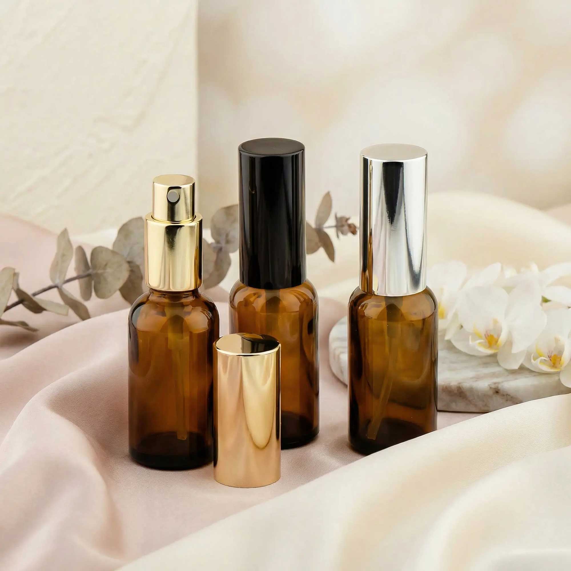 Staklena bočica 10-100ml, braon, sa aluminijumskim sprej raspršivačem - 411110/810 - 424200