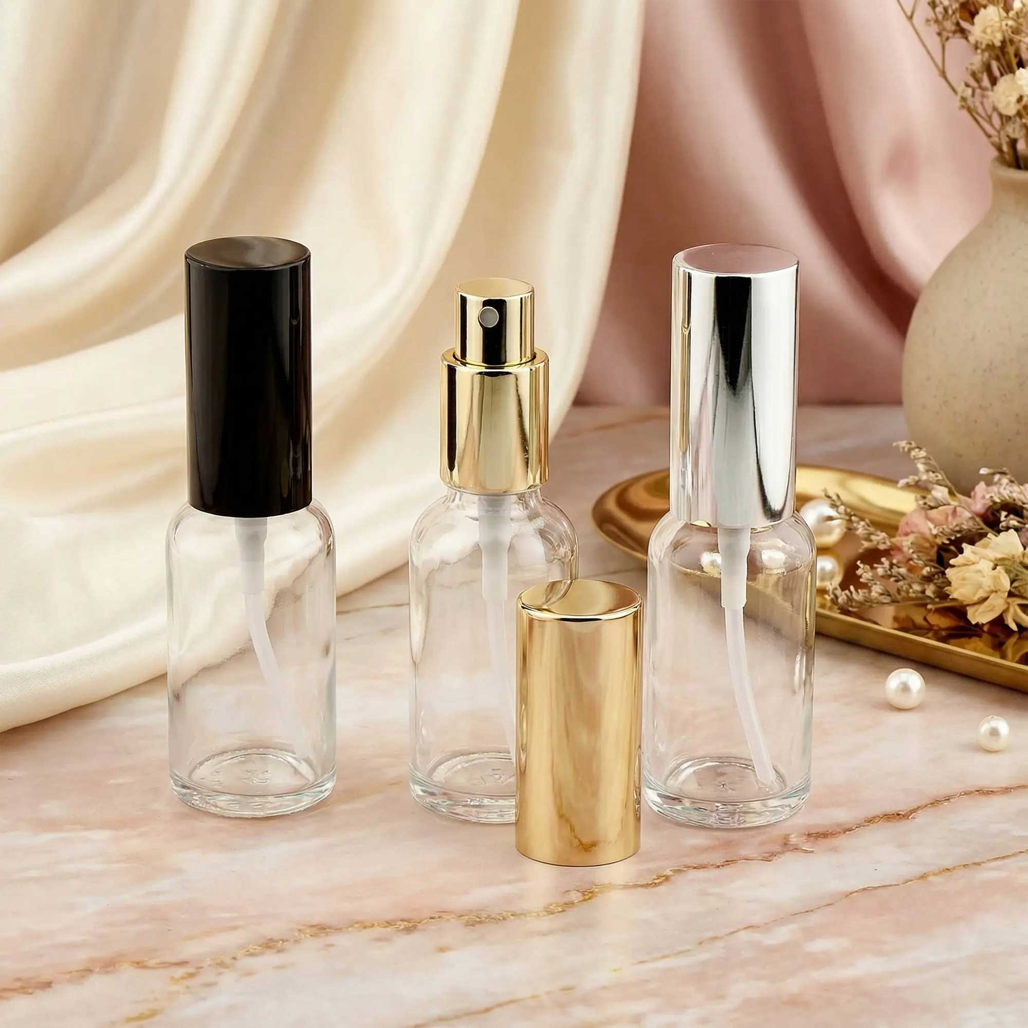 Staklena bočica 10-100ml, transparentna, sa aluminijumskim sprej raspršivačem - 411100/800 - 424200