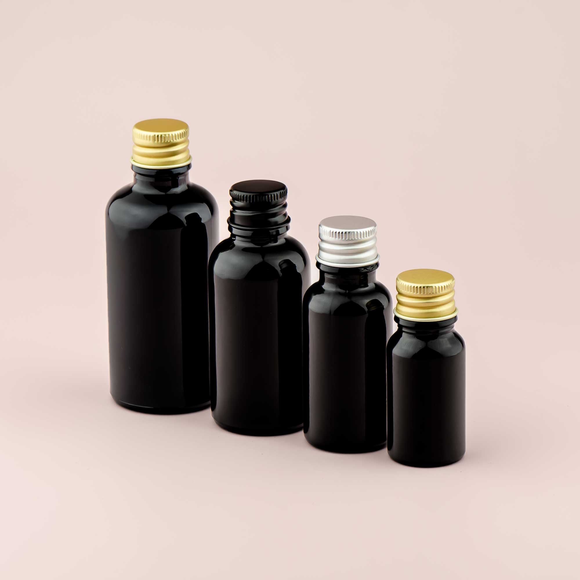 Staklena bočica 10-100ml, crna, sa aluminijumskim zatvaračem - 411130/830 - 421500
