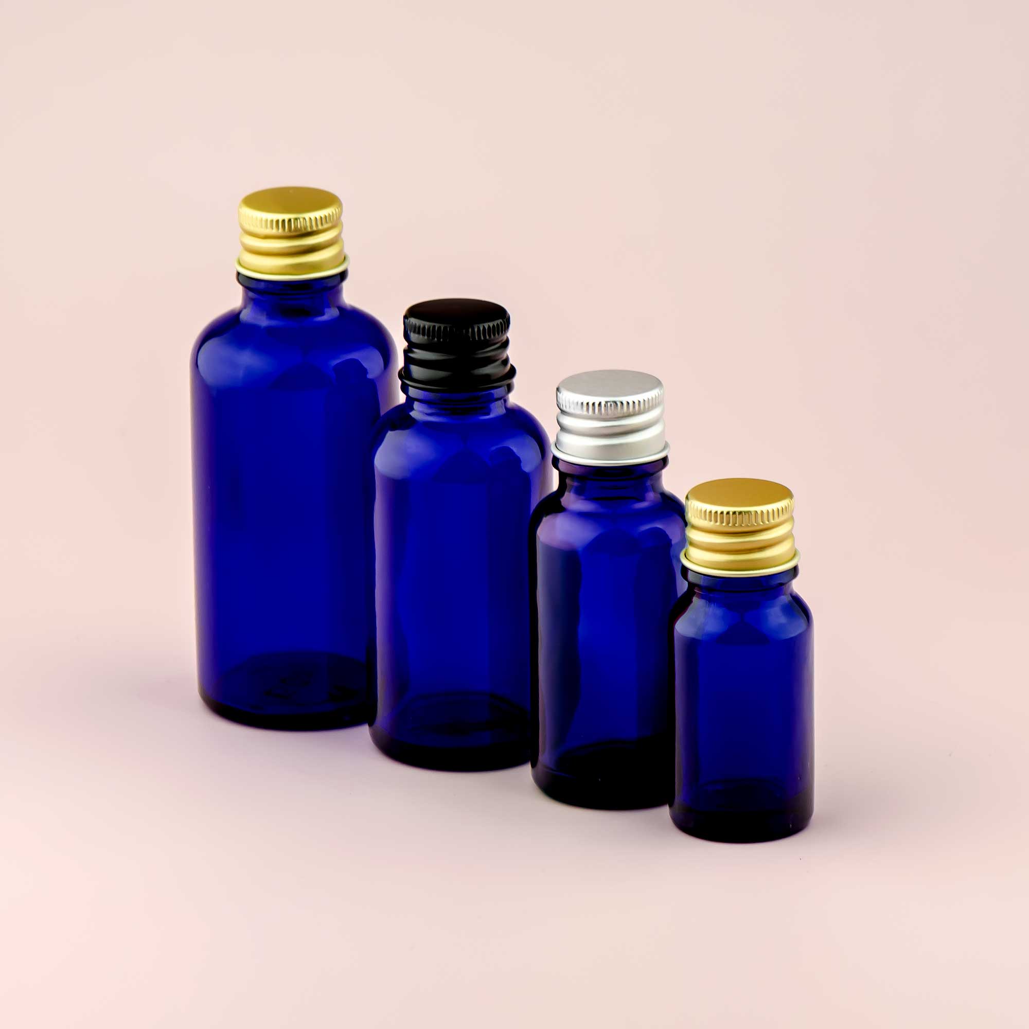 Staklena bočica 10-100ml, plava, sa aluminijumskim zatvaračem - 411120/820 - 421500
