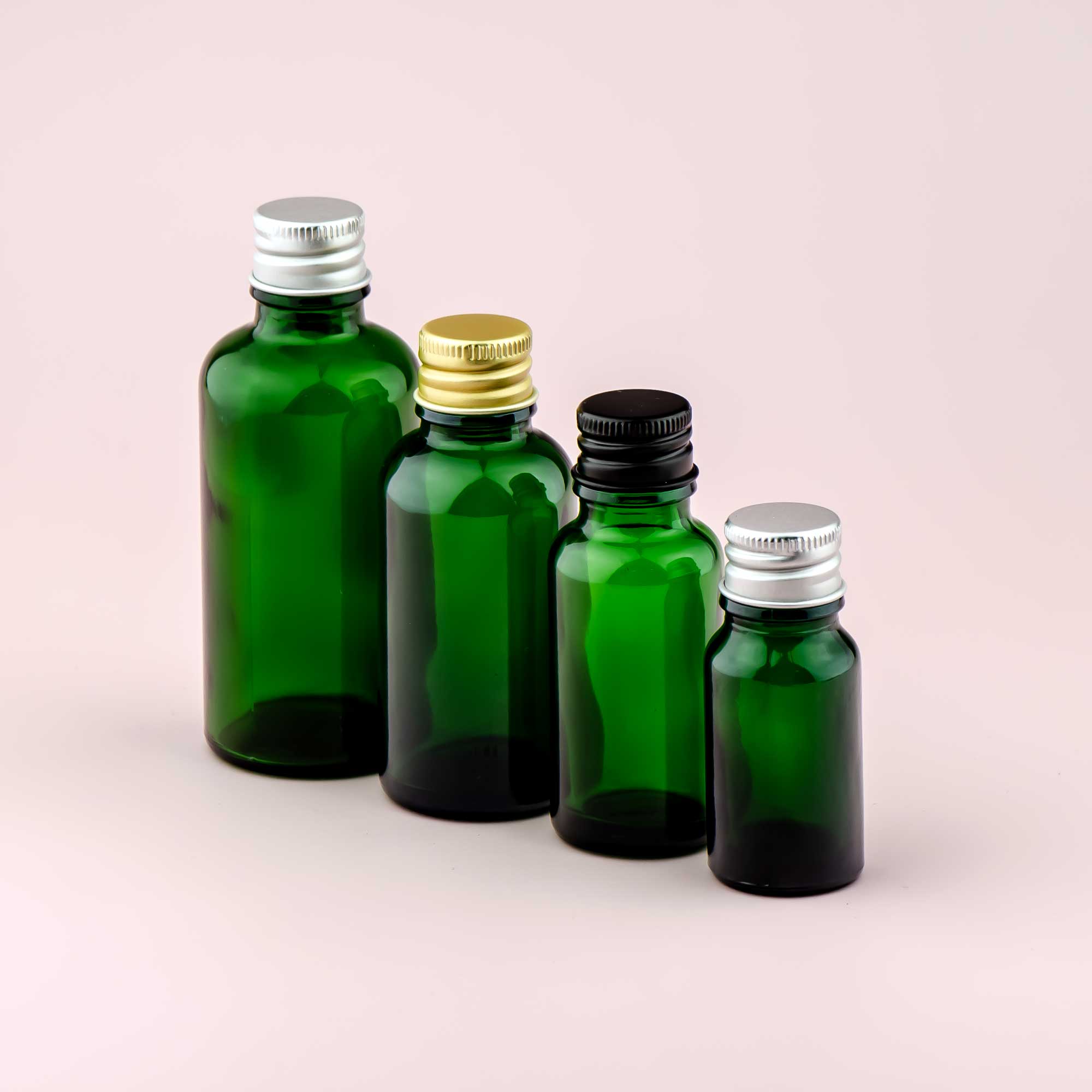 Staklena bočica 10-100ml, zelena, sa aluminijumskim zatvaračem - 411140/840 - 421500
