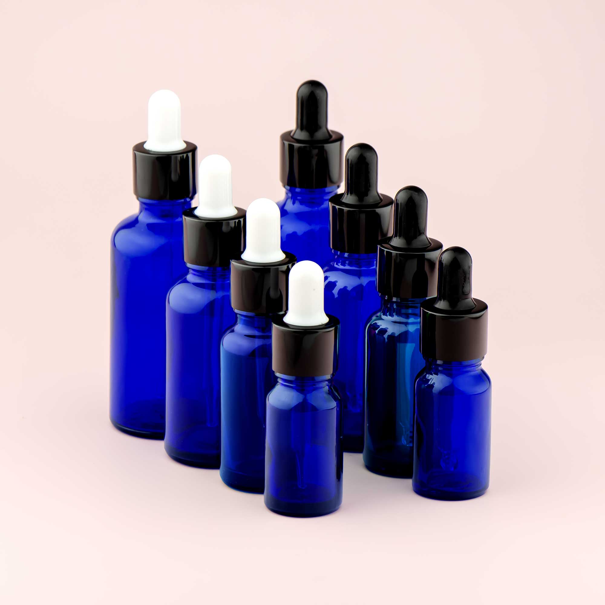 Staklena bočica 10-100ml, plava, sa crnom lux pipetom - 411120/820 - 423100/200/400/500