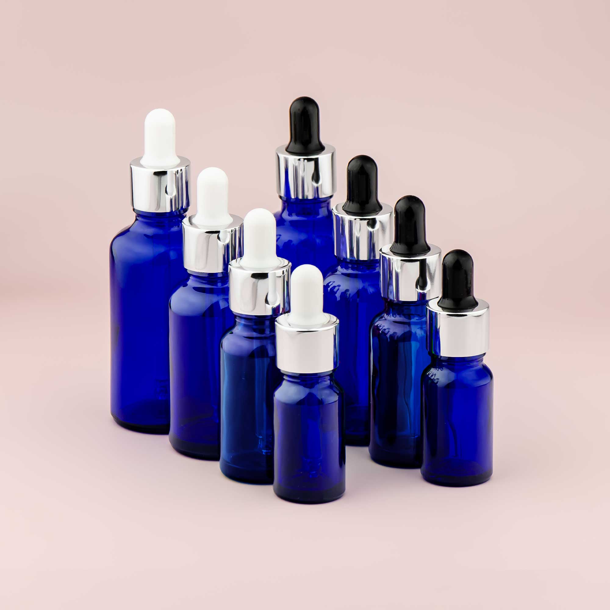 Staklena bočica 10-100ml, plava, sa srebrnom lux pipetom - 411120/820 - 423100/200/400/500