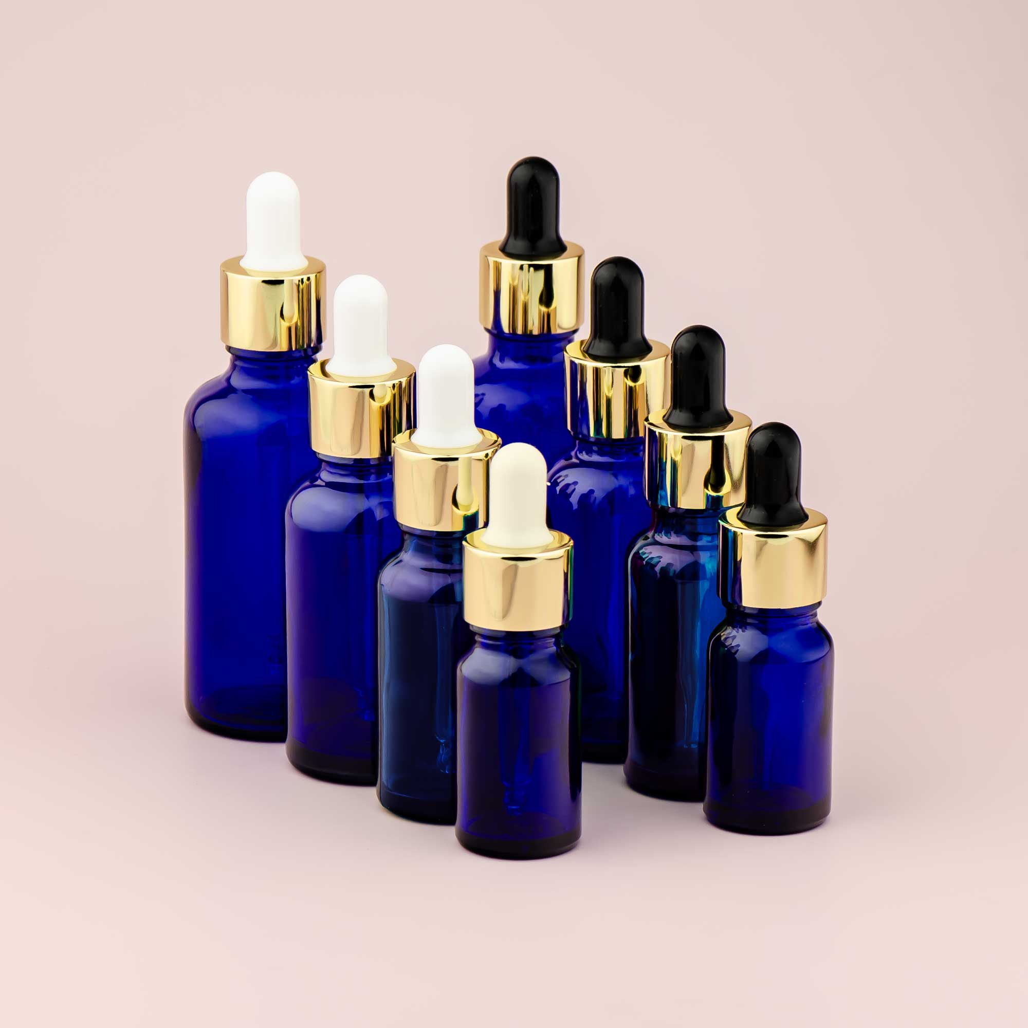 Staklena bočica 10-100ml, plava, sa zlatnom lux pipetom - 411120/820 - 423100/200/400/500