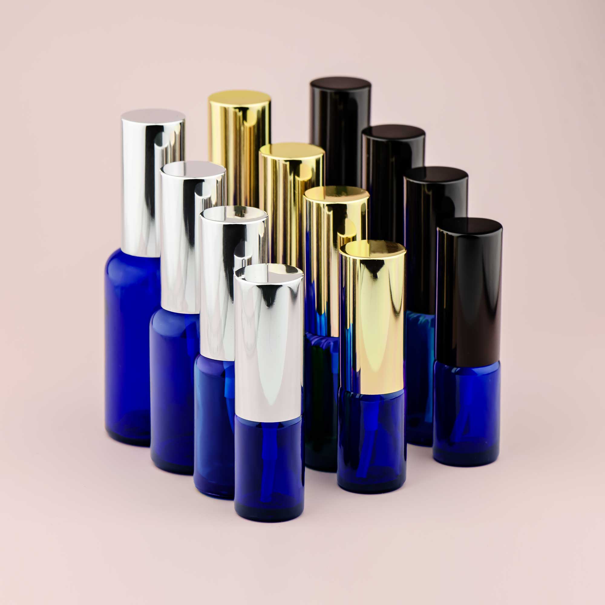 Staklena bočica 10-100ml, plava, sa aluminijumskim sprej raspršivačem - 411120/820 - 424200