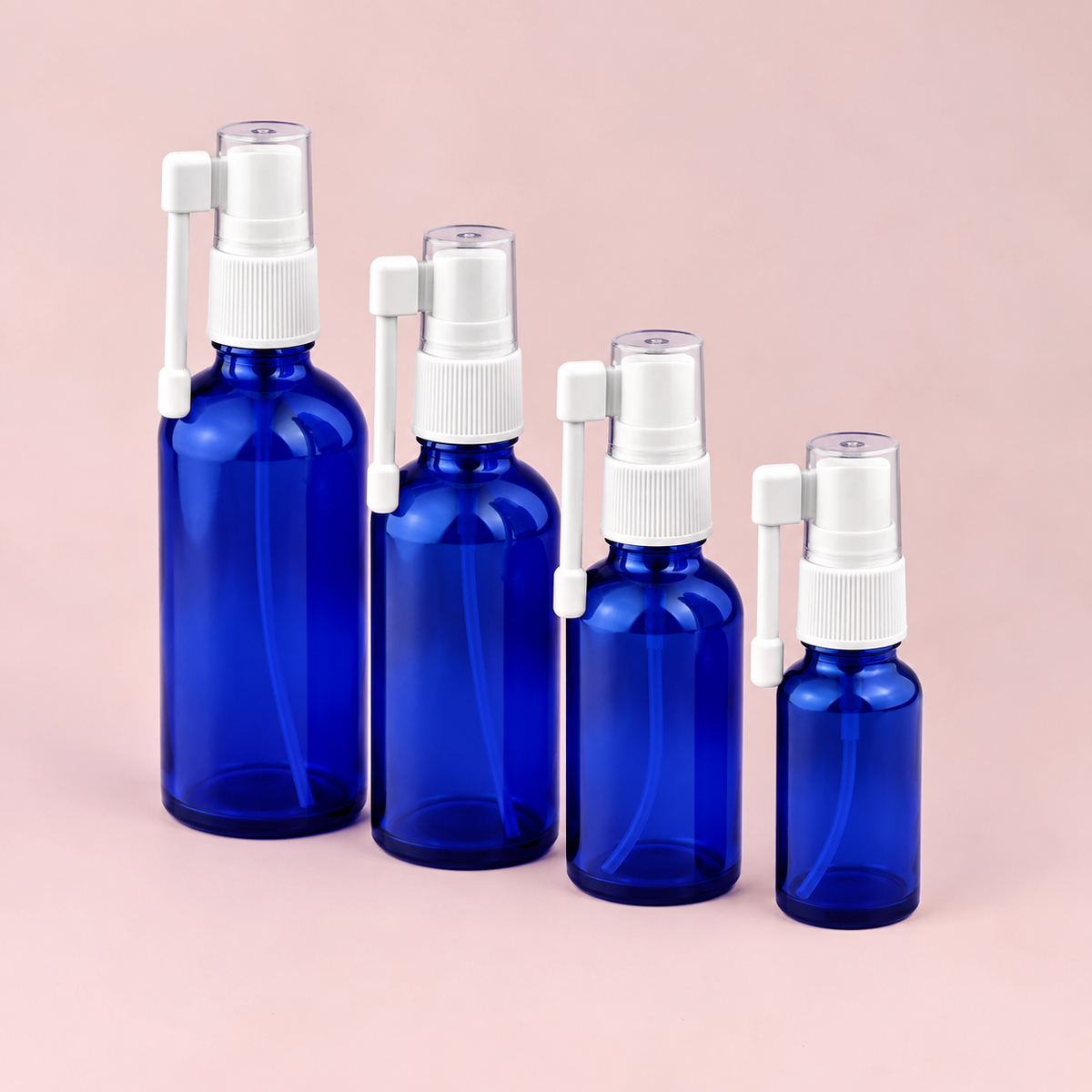 Staklena bočica 10-100ml, plava, sa oralnim sprej raspršivačem - 411120/820 - 424820