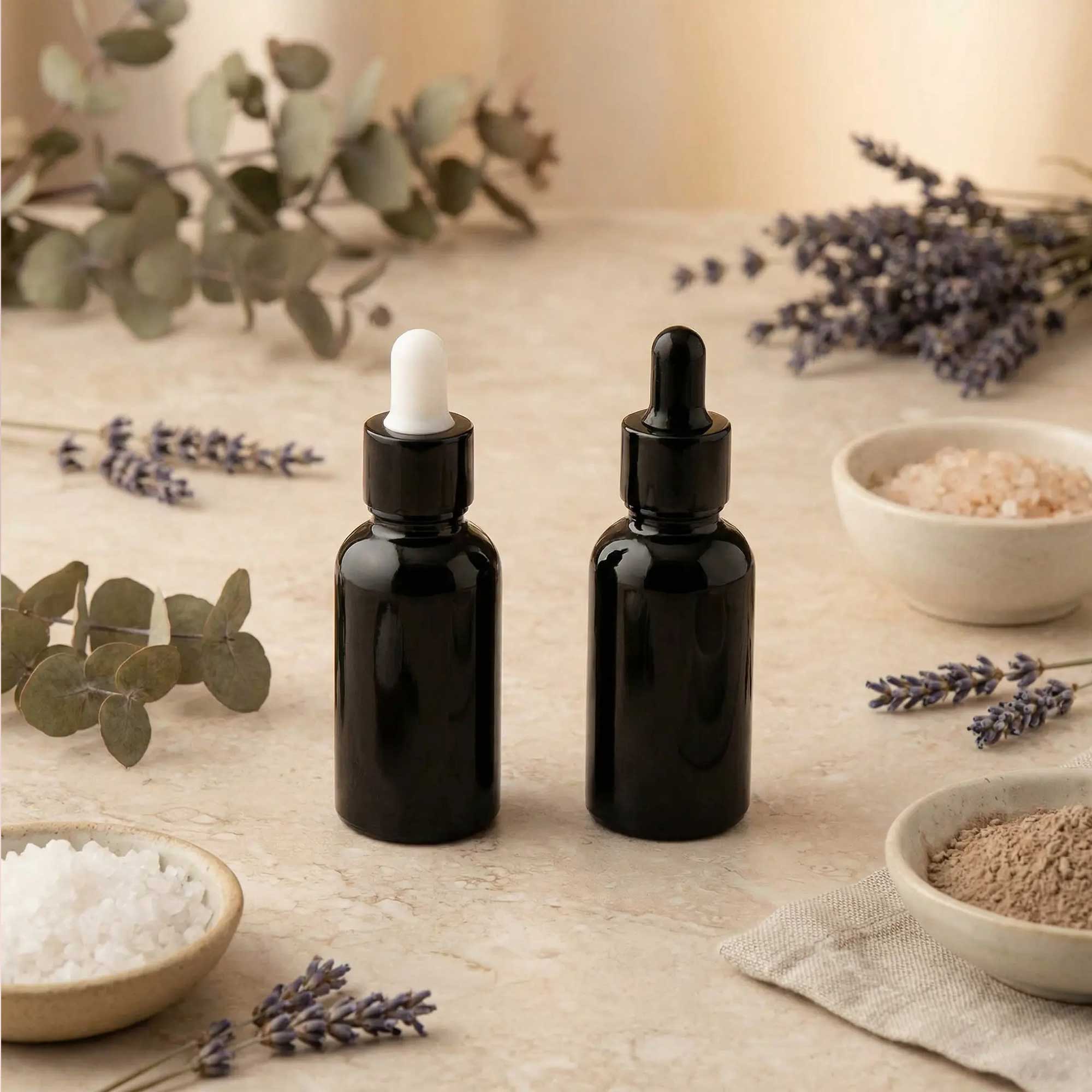 Staklena bočica 10-100ml, crna, sa crnom lux pipetom - 411130/830 - 423100/200/400/500