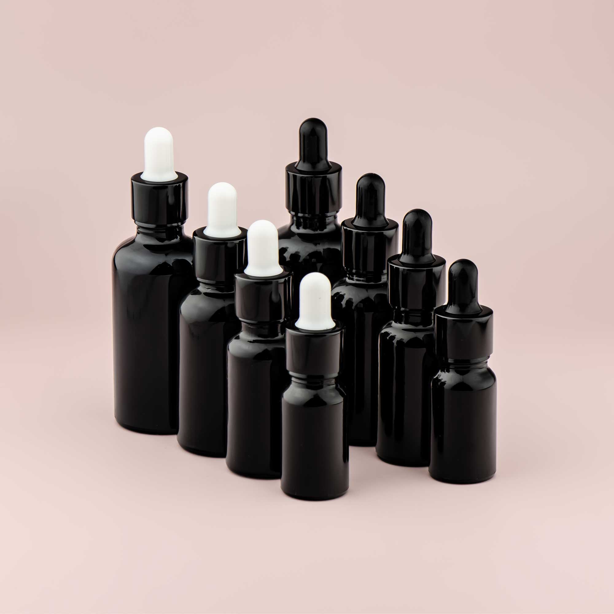 Staklena bočica 10-100ml, crna, sa crnom lux pipetom - 411130/830 - 423100/200/400/500