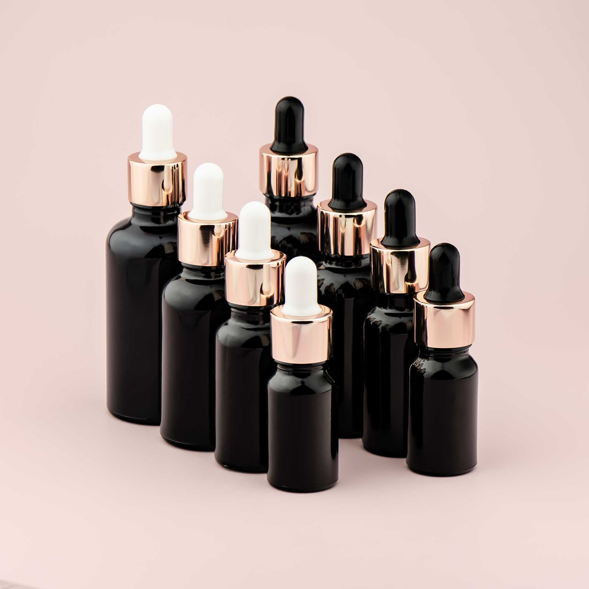 Staklena bočica 10-100ml, crna, sa roze lux pipetom - 411130/830 - 423100/200/400/500