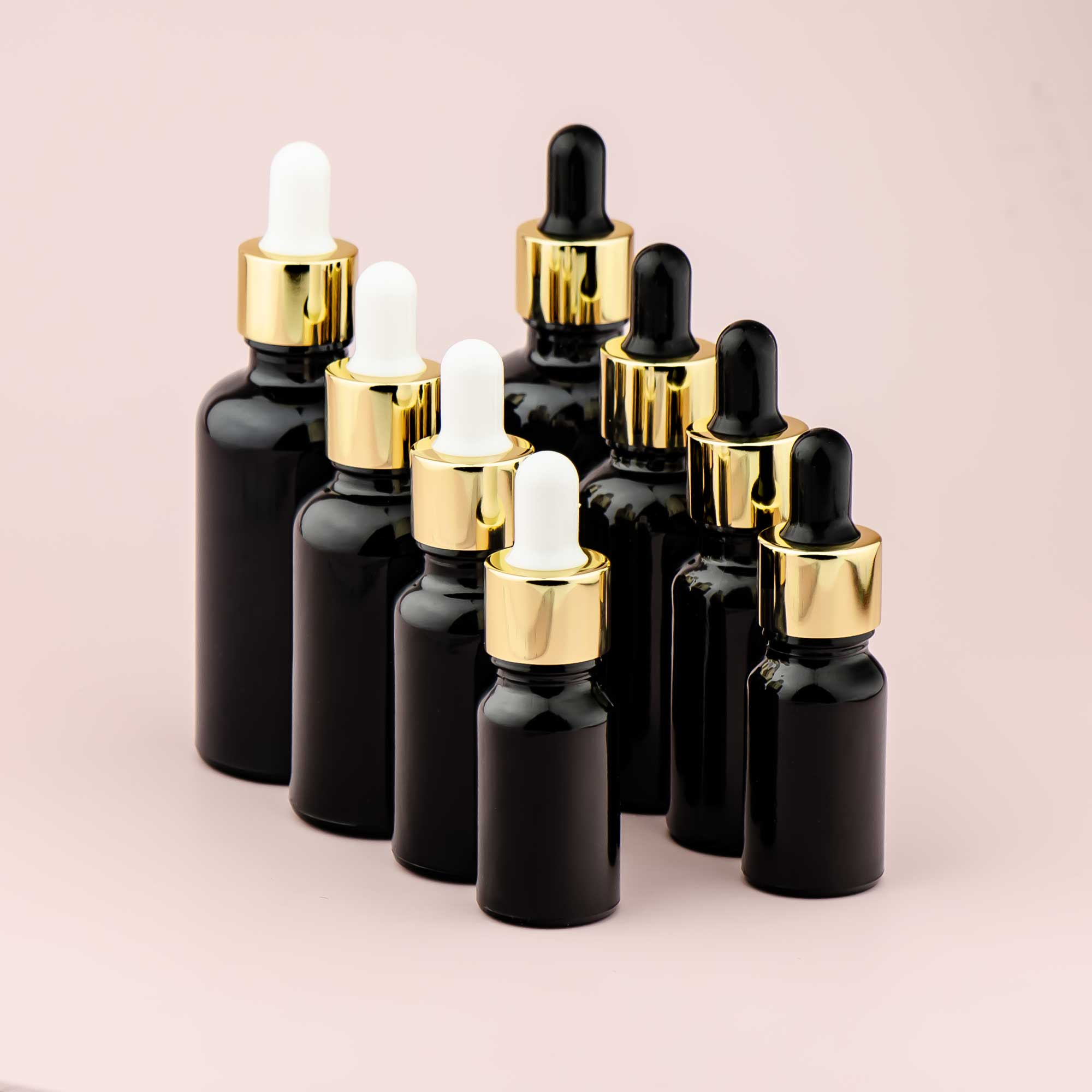 Staklena bočica 10-100ml, crna, sa zlatnom lux pipetom - 411130/830 - 423100/200/400/500