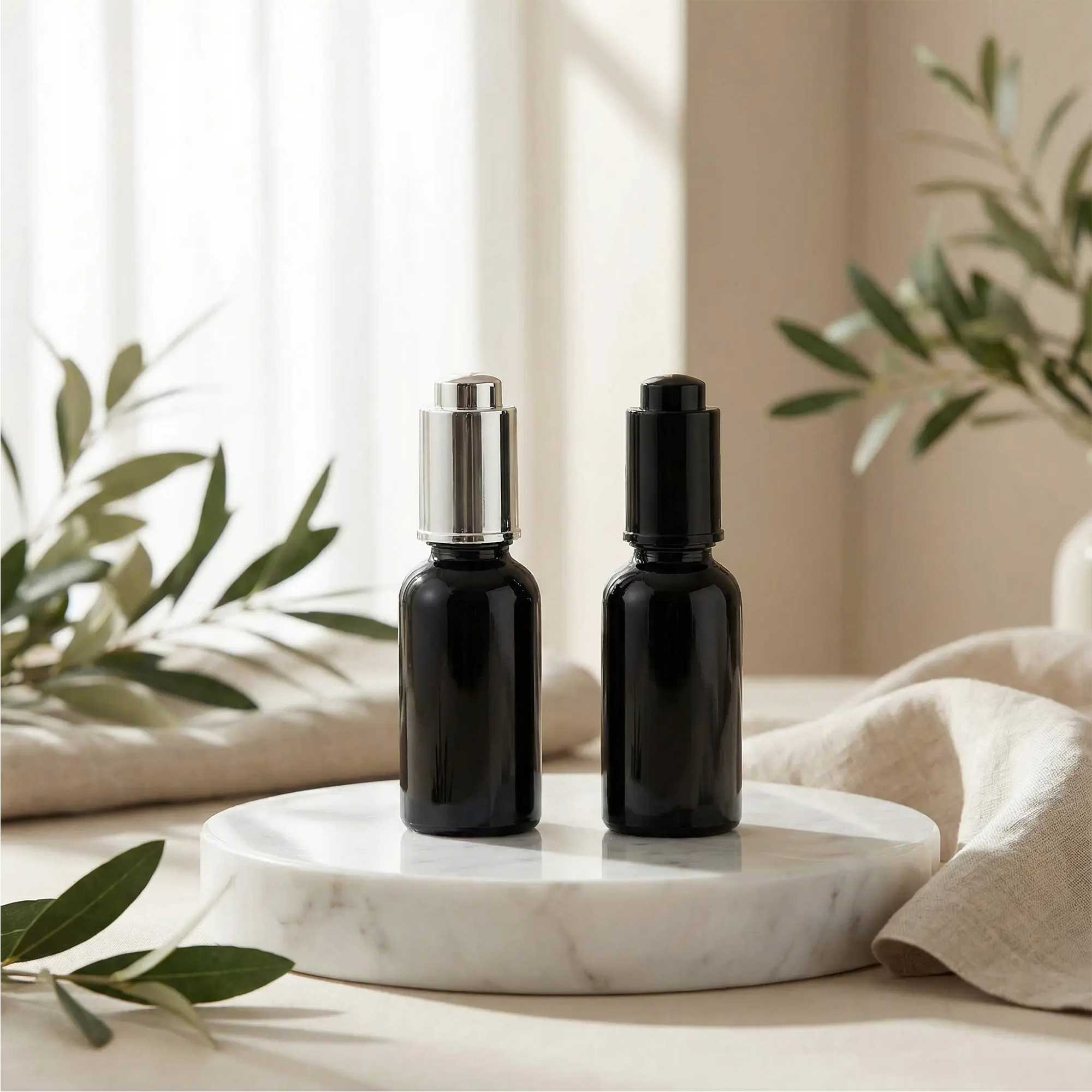 Staklena bočica 10-100ml, crna, sa pipetom na dugme - 411130/830 - 423700/720