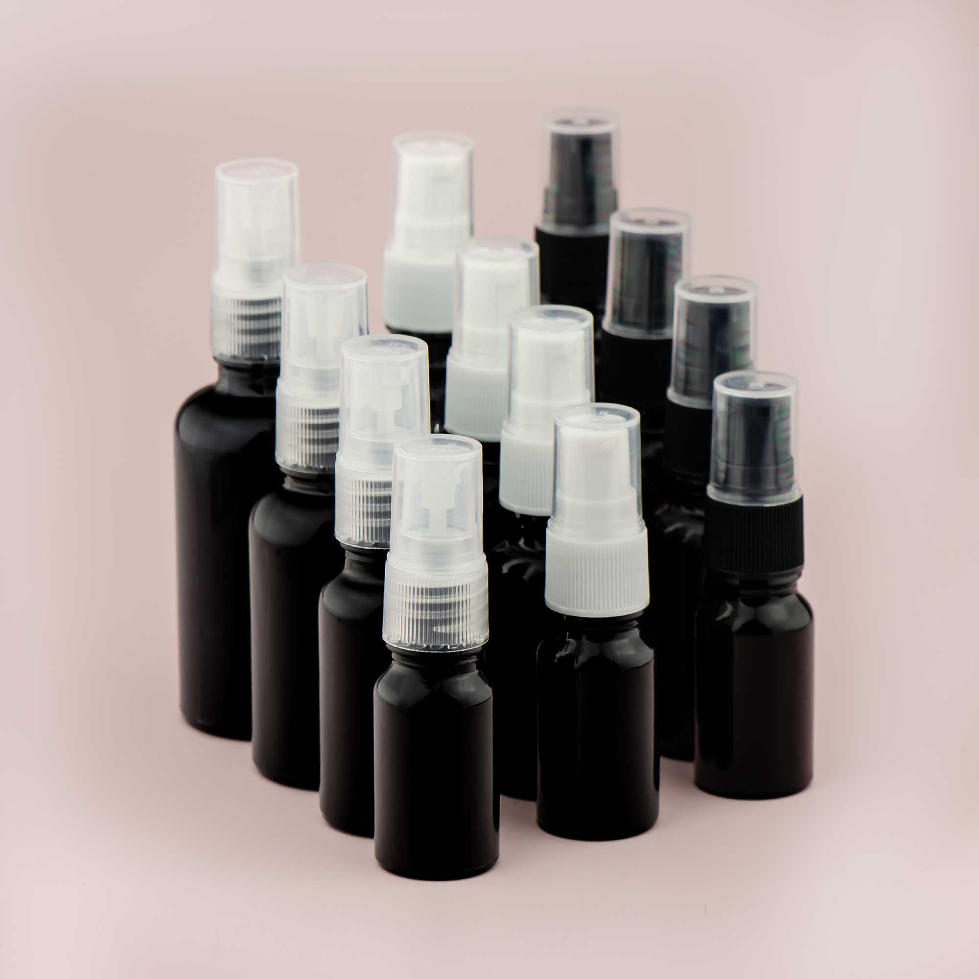 Staklena bočica 10-100ml, crna, sa gel-serum pumpicom - 411130/830-425100/110/120