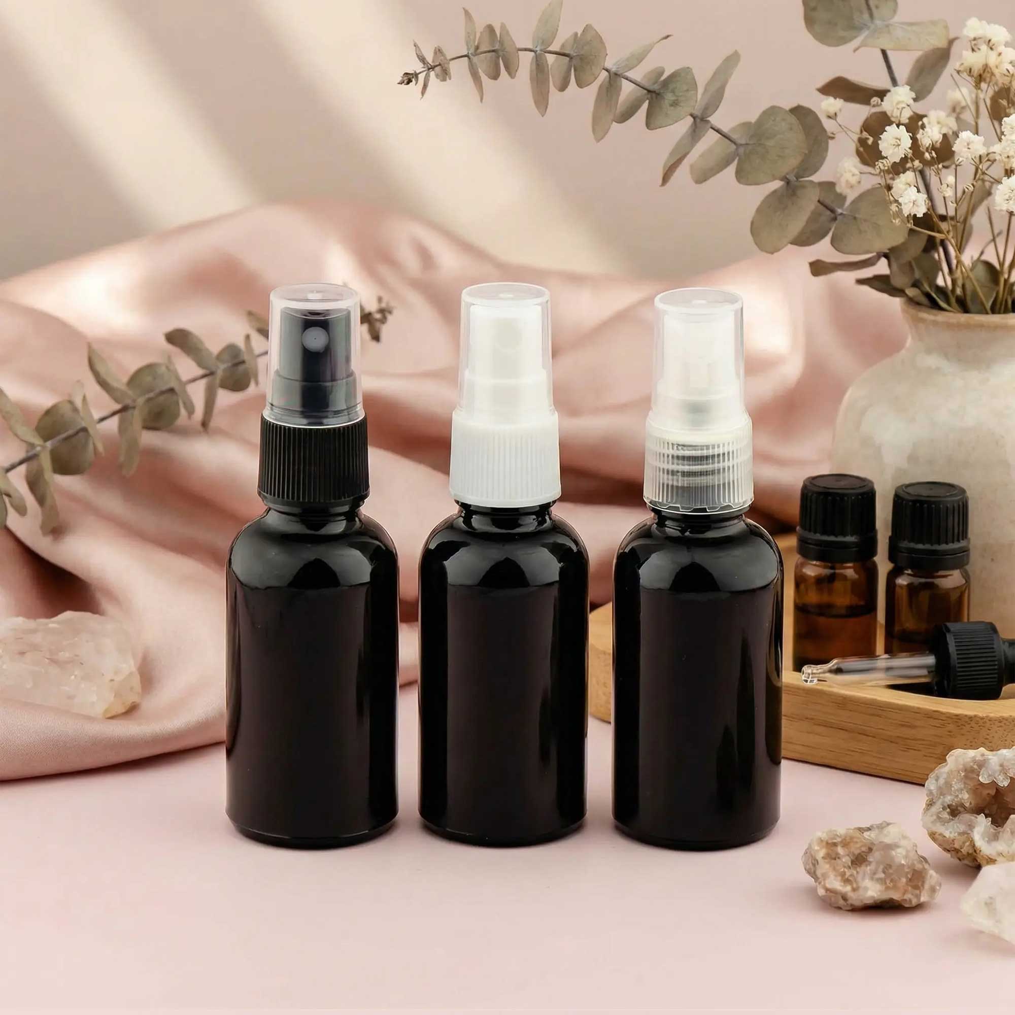 Staklena bočica 10-100ml, crna, sa sprej raspršivačem - 411140/840 - 424100/110/120
