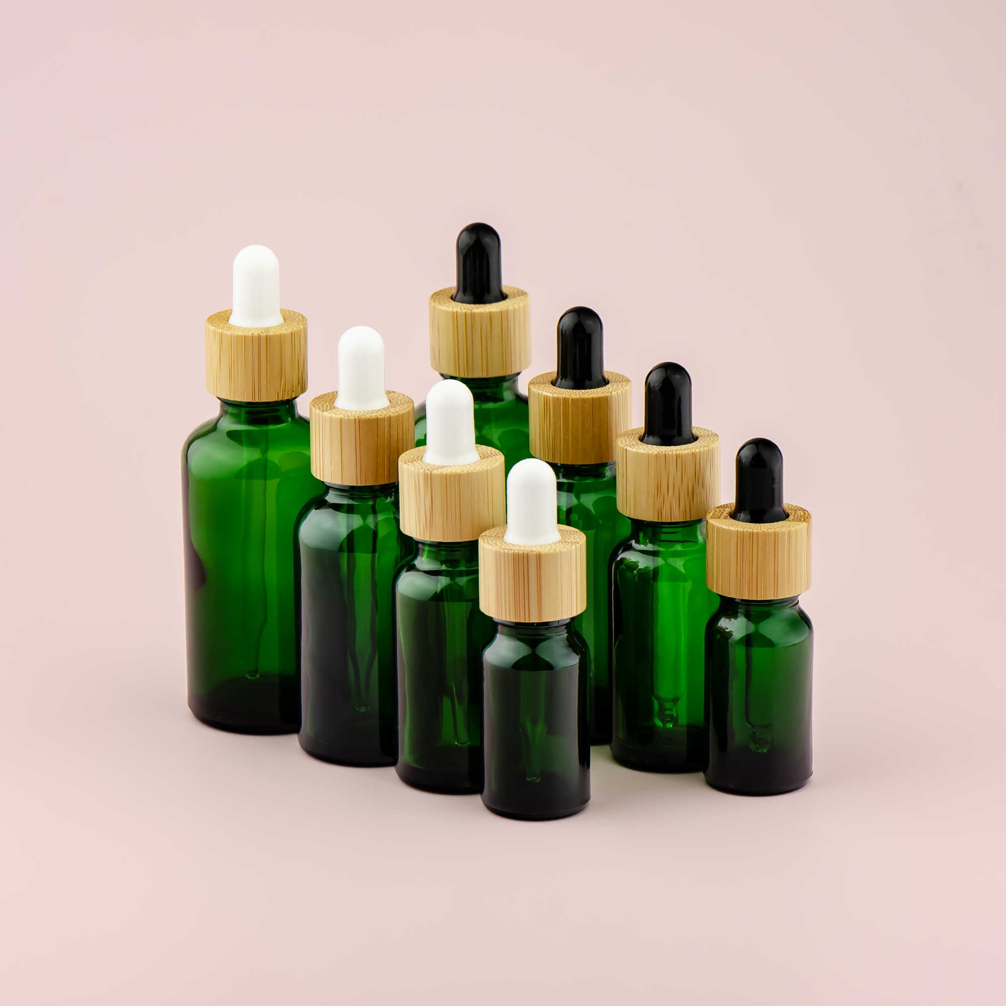 Staklena bočica 10-100ml, zelena, sa bambus pipetom - 411140/840 - 423100/250/400