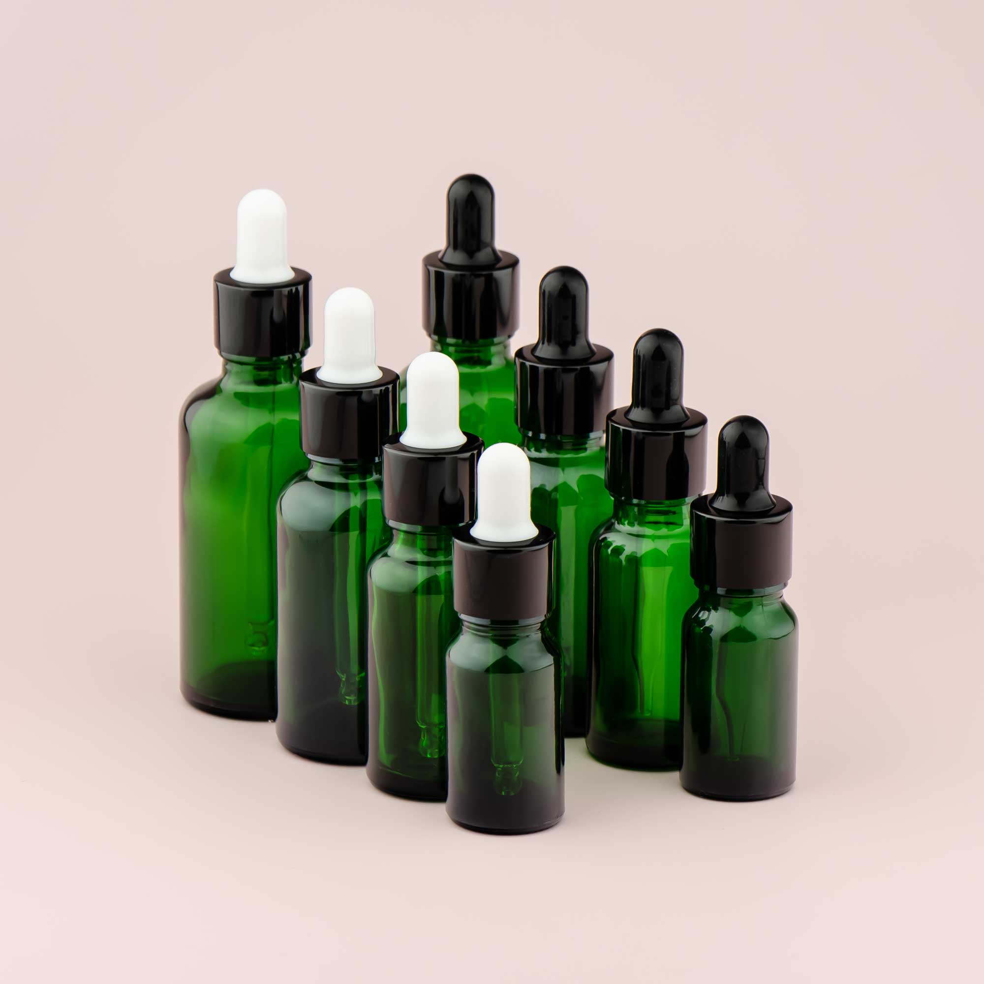 Staklena bočica 10-100ml, zelena, sa crnom lux pipetom - 411140/840 - 423100/200/400/500