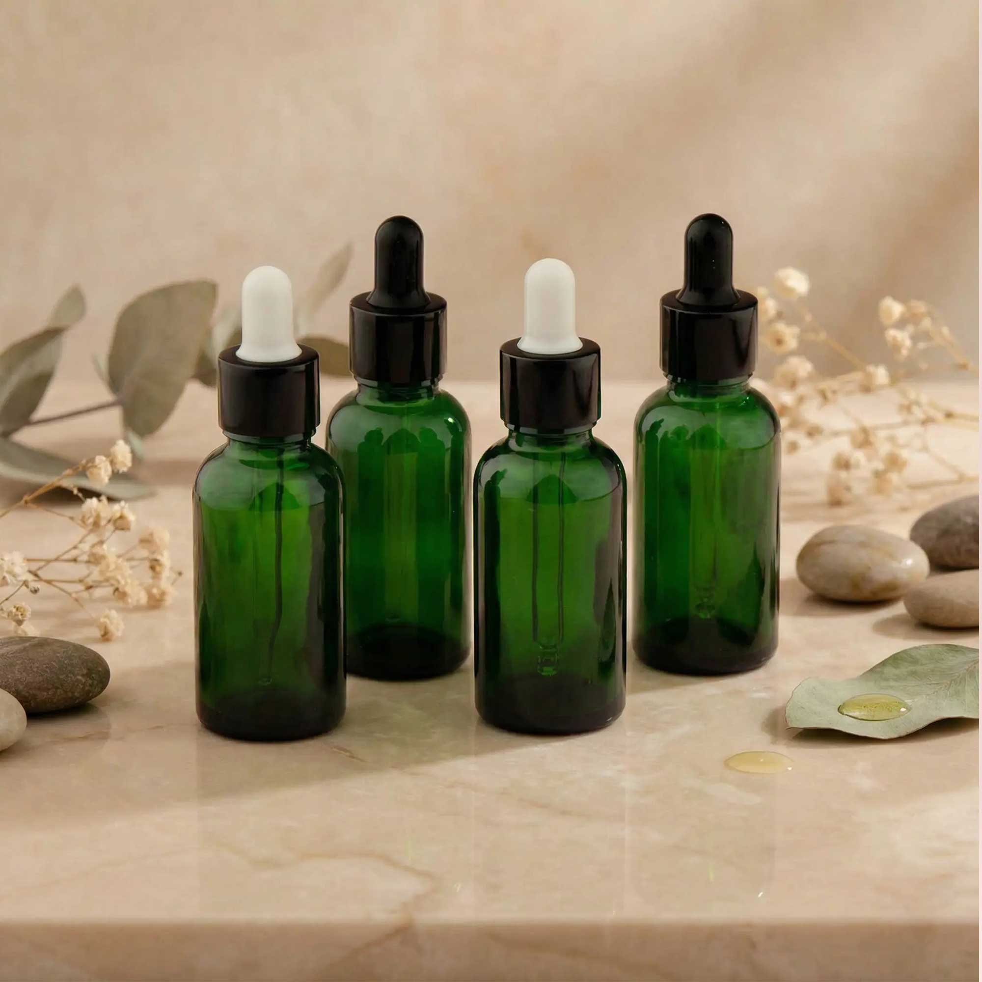 Staklena bočica 10-100ml, zelena, sa crnom lux pipetom - 411140/840 - 423100/200/400/500