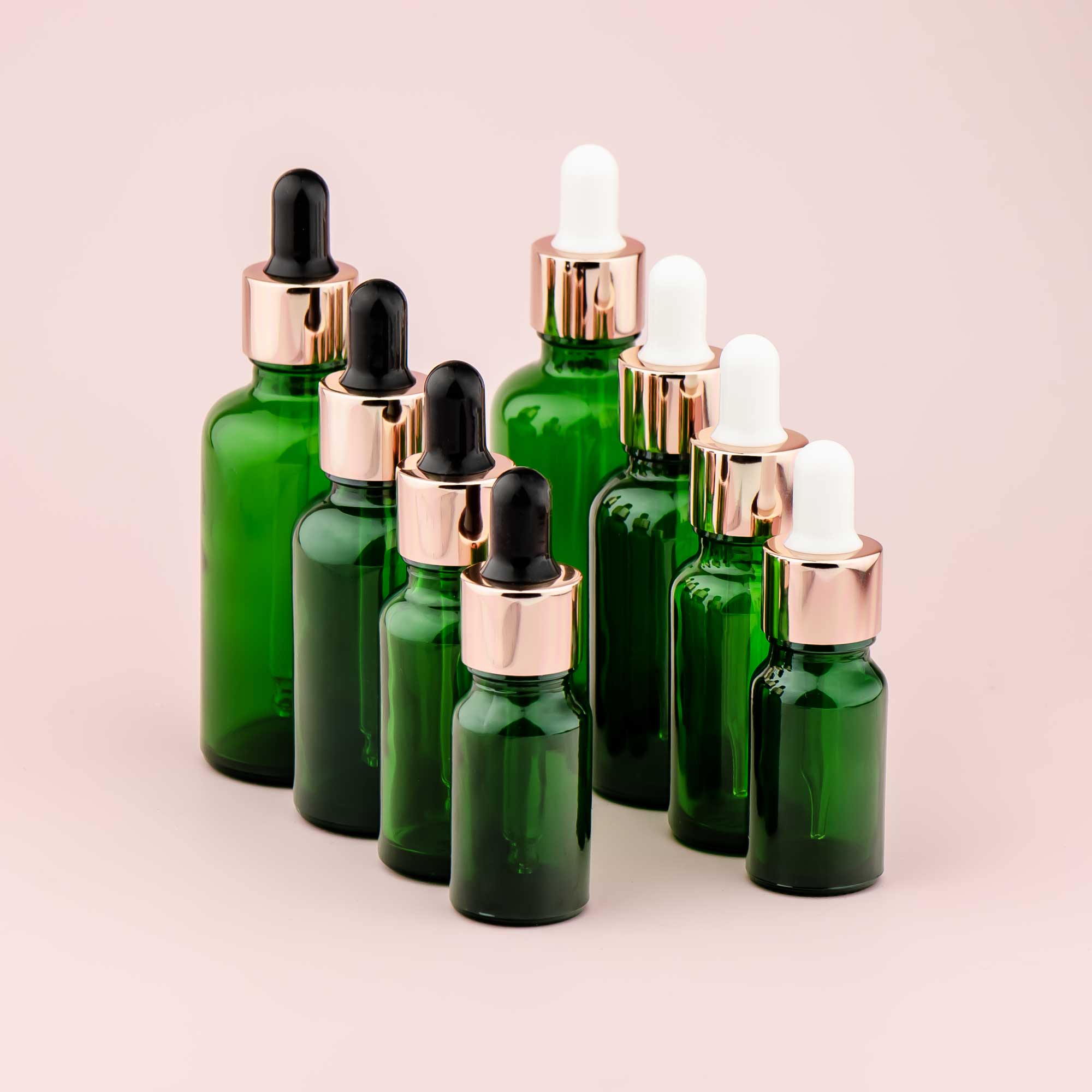 Staklena bočica 10-100ml, zelena, sa roze lux pipetom - 411140/840 - 423100/200/400/500