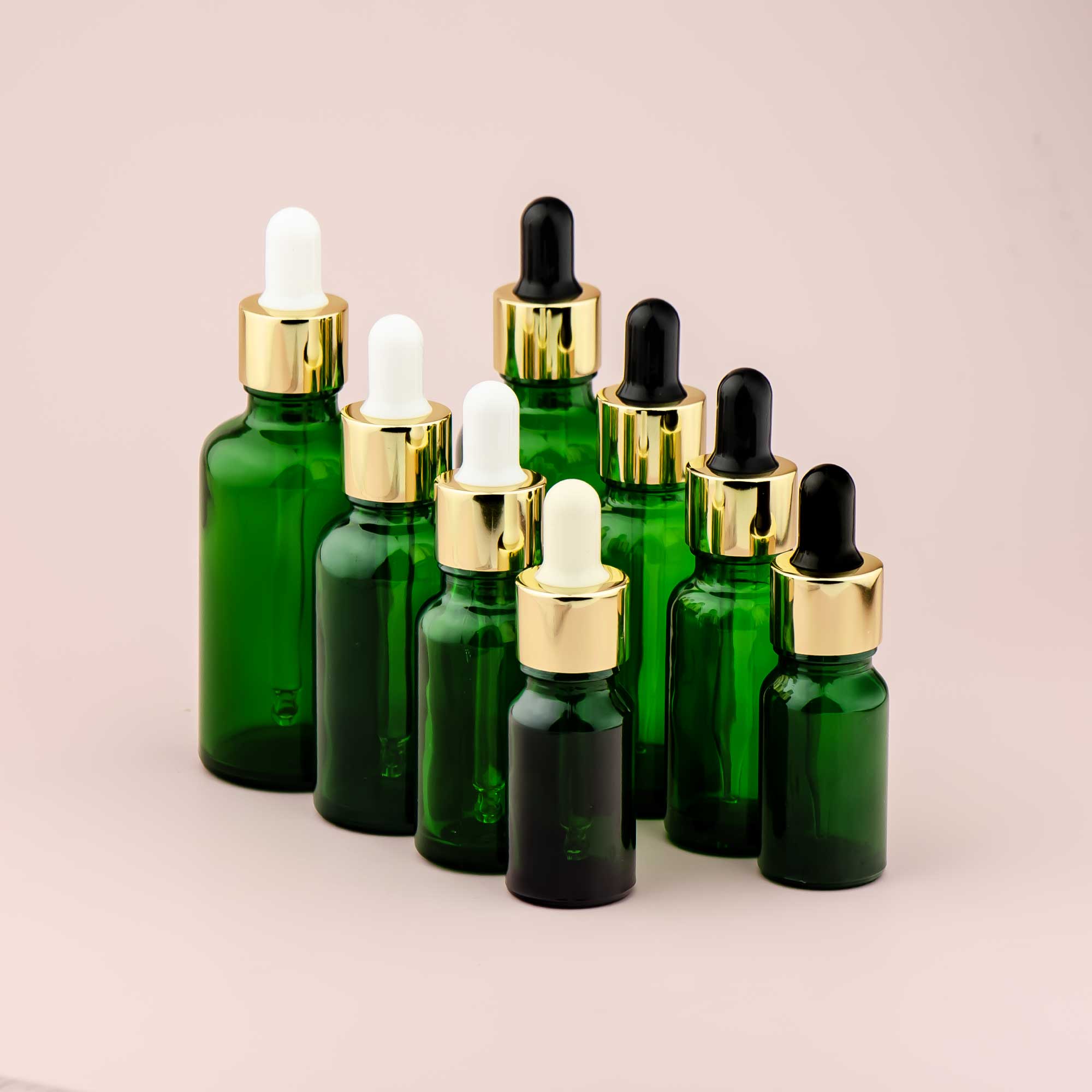 Staklena bočica 10-100ml, zelena, sa zlatnom lux pipetom - 411140/840 - 423100/200/400/500