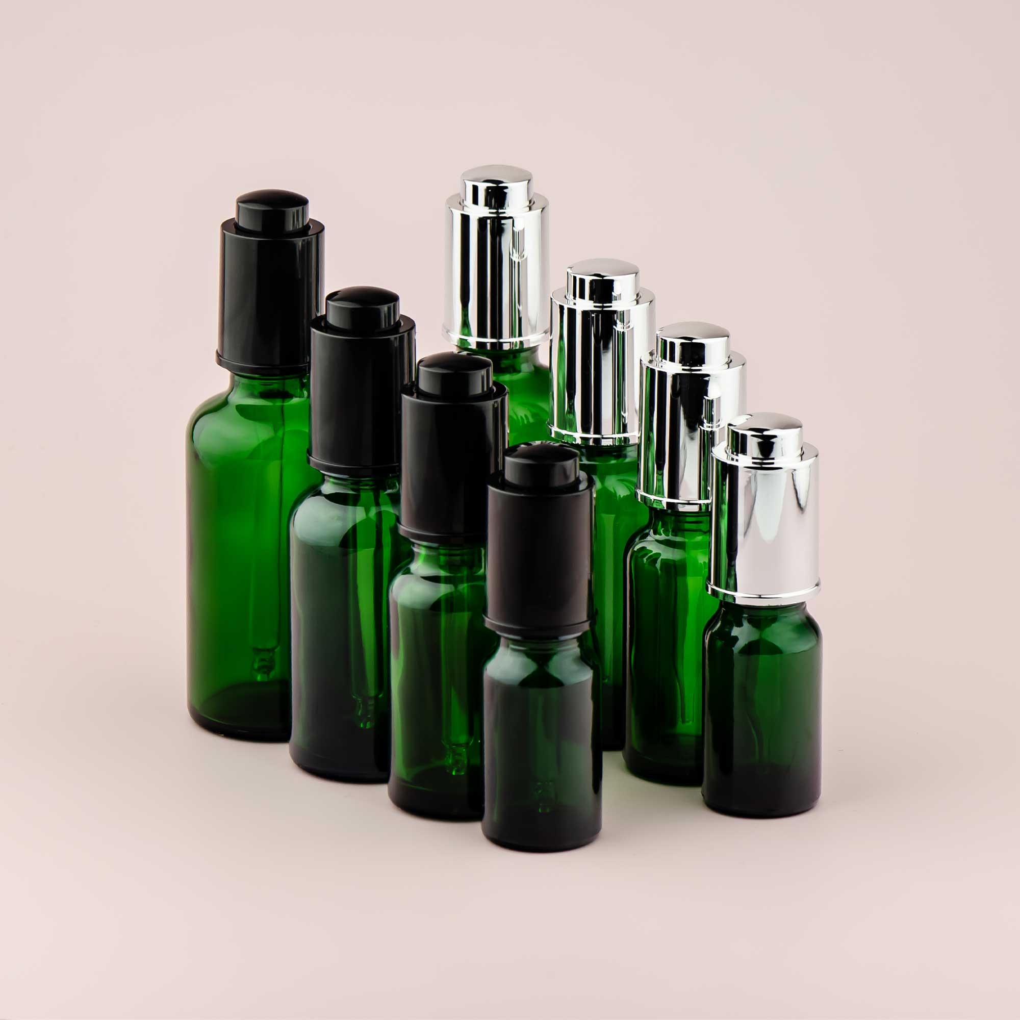 Staklena bočica 10-100ml, zelena, sa pipetom na dugme - 411140/840 - 423700/720