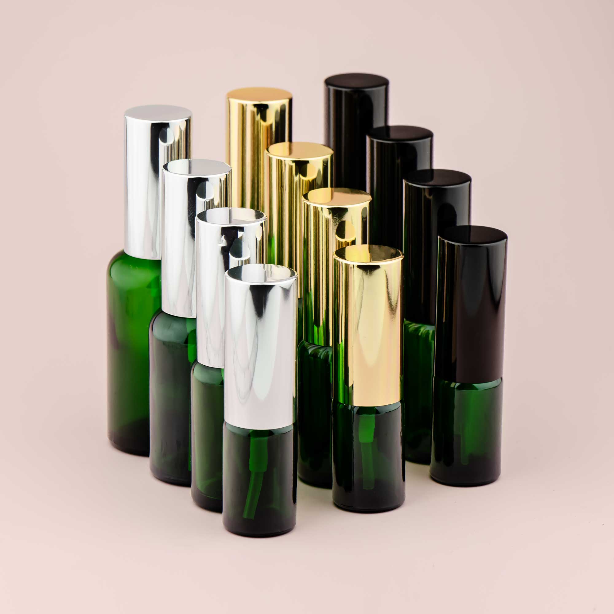 Staklena bočica 10-100ml, zelena, sa aluminijumskim sprej raspršivačem - 411140/840 - 424200