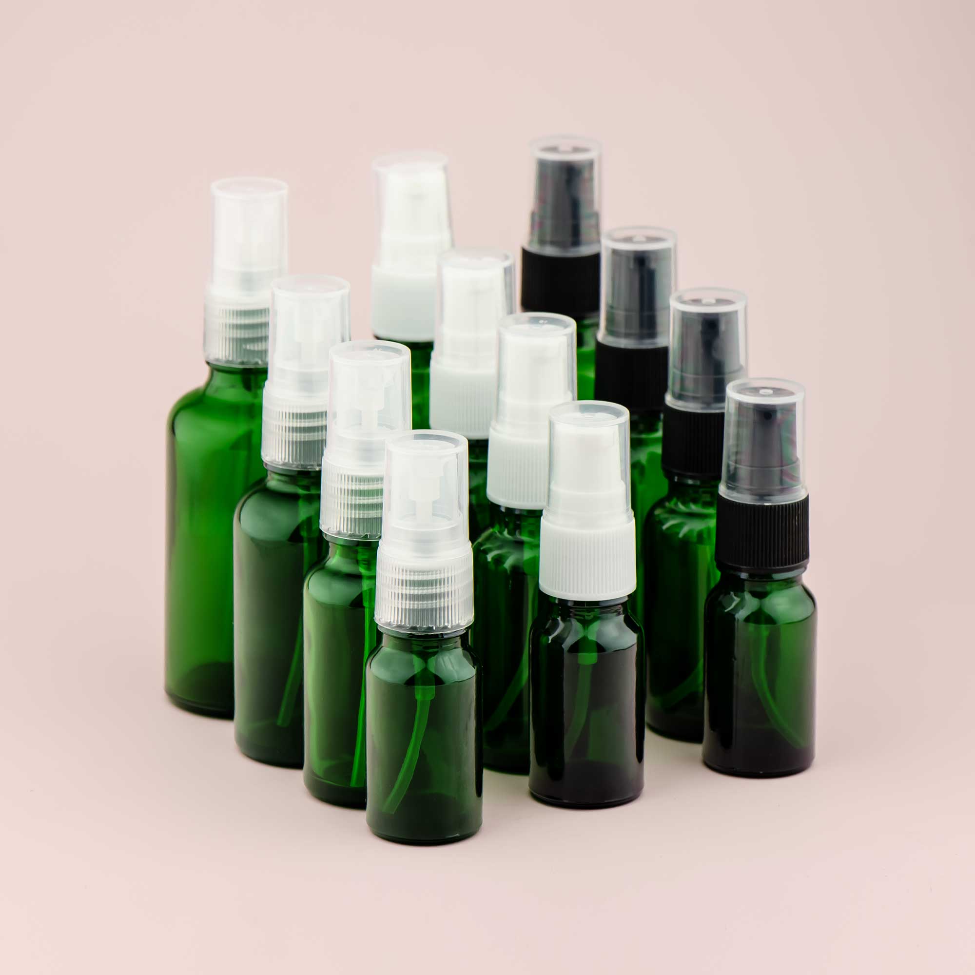 Staklena bočica 10-100ml, zelena, sa gel-serum pumpicom - 411140/840-425100/110/120