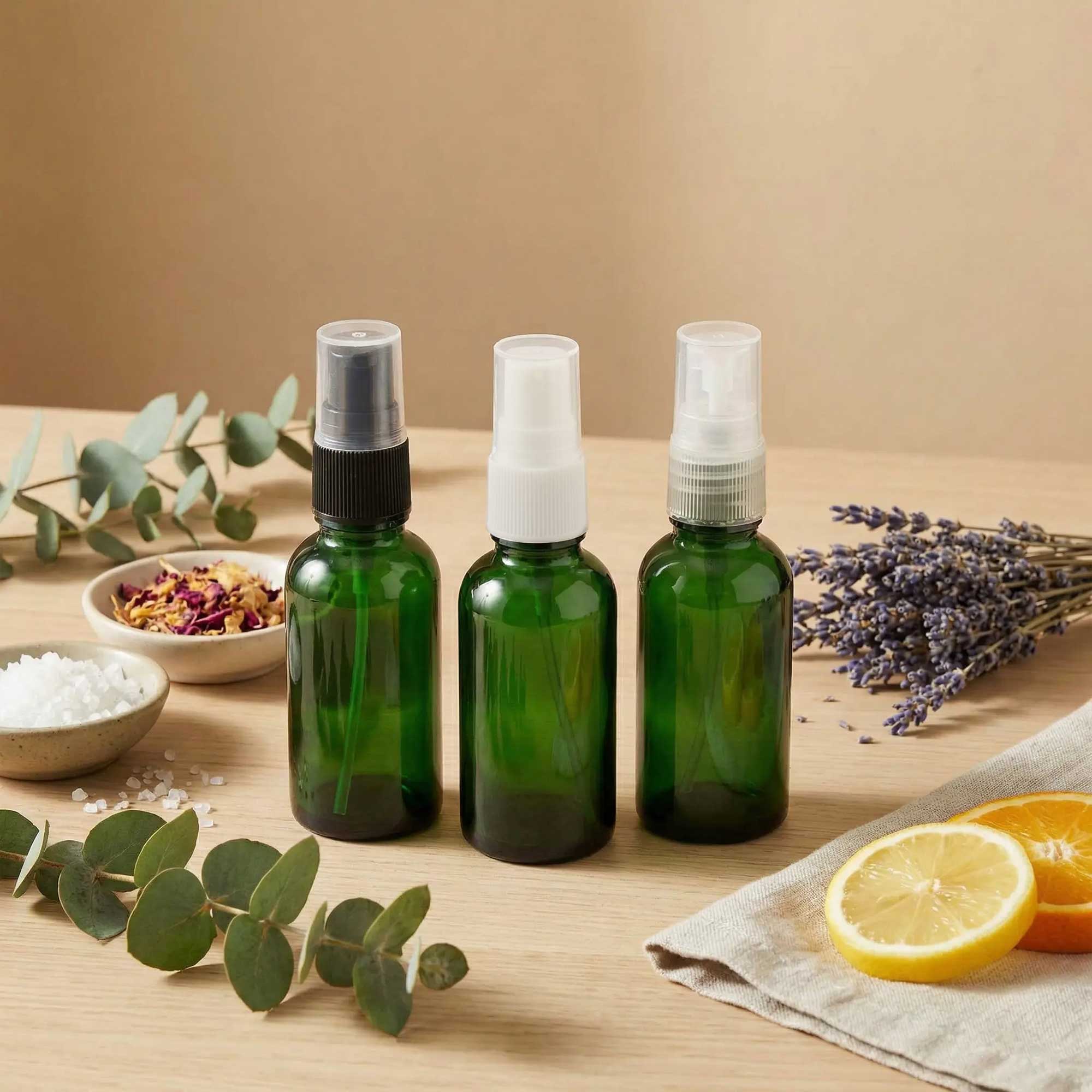 Staklena bočica 10-100ml, zelena, sa gel-serum pumpicom - 411140/840-425100/110/120