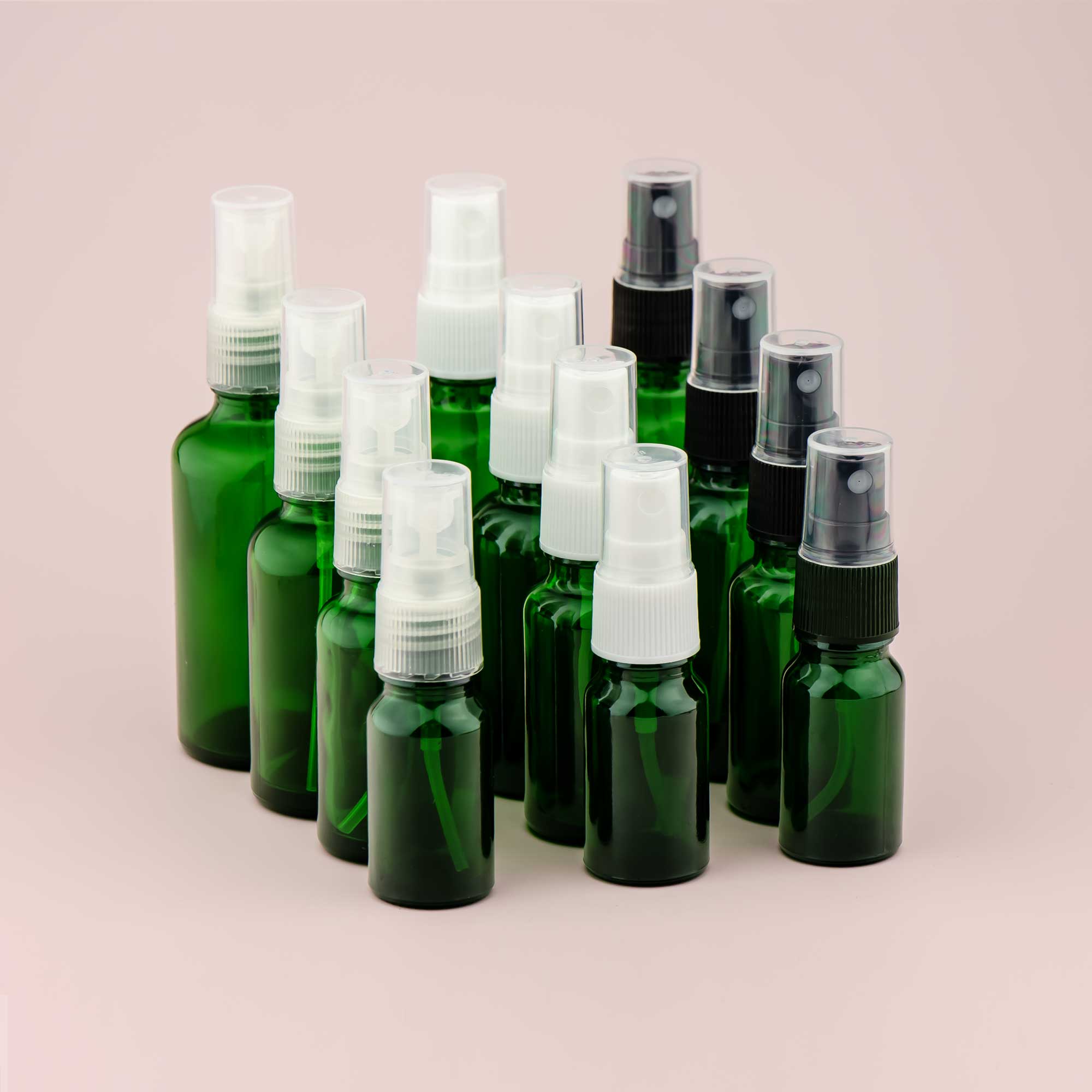 Staklena bočica 10-100ml, zelena, sa sprej raspršivačem - 411140/840 - 424100/110/120