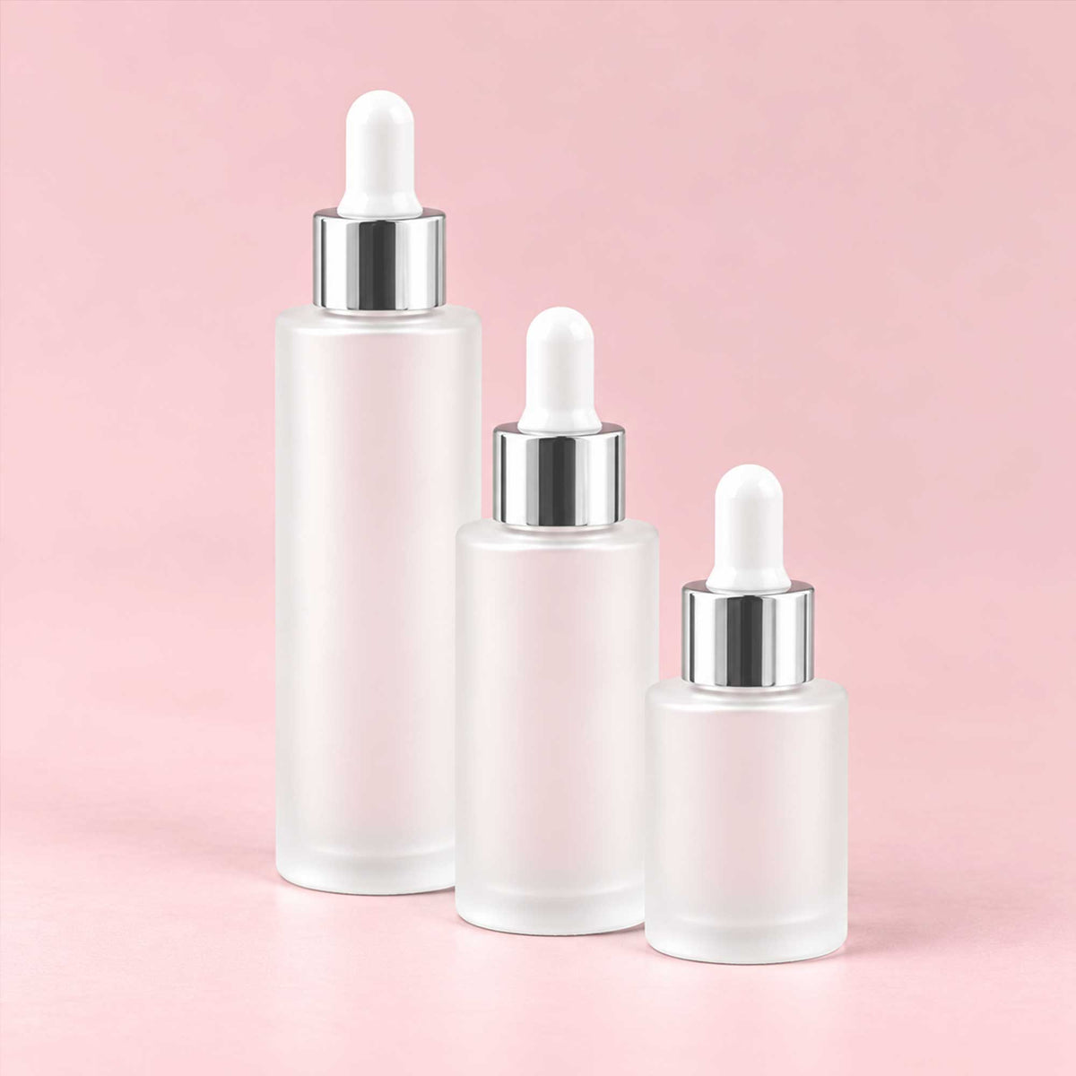 HERA staklena bočica 30-100ml, mat bela (frosted), sa srebrnom lux pipetom - 428130/230/430 - 429950/960