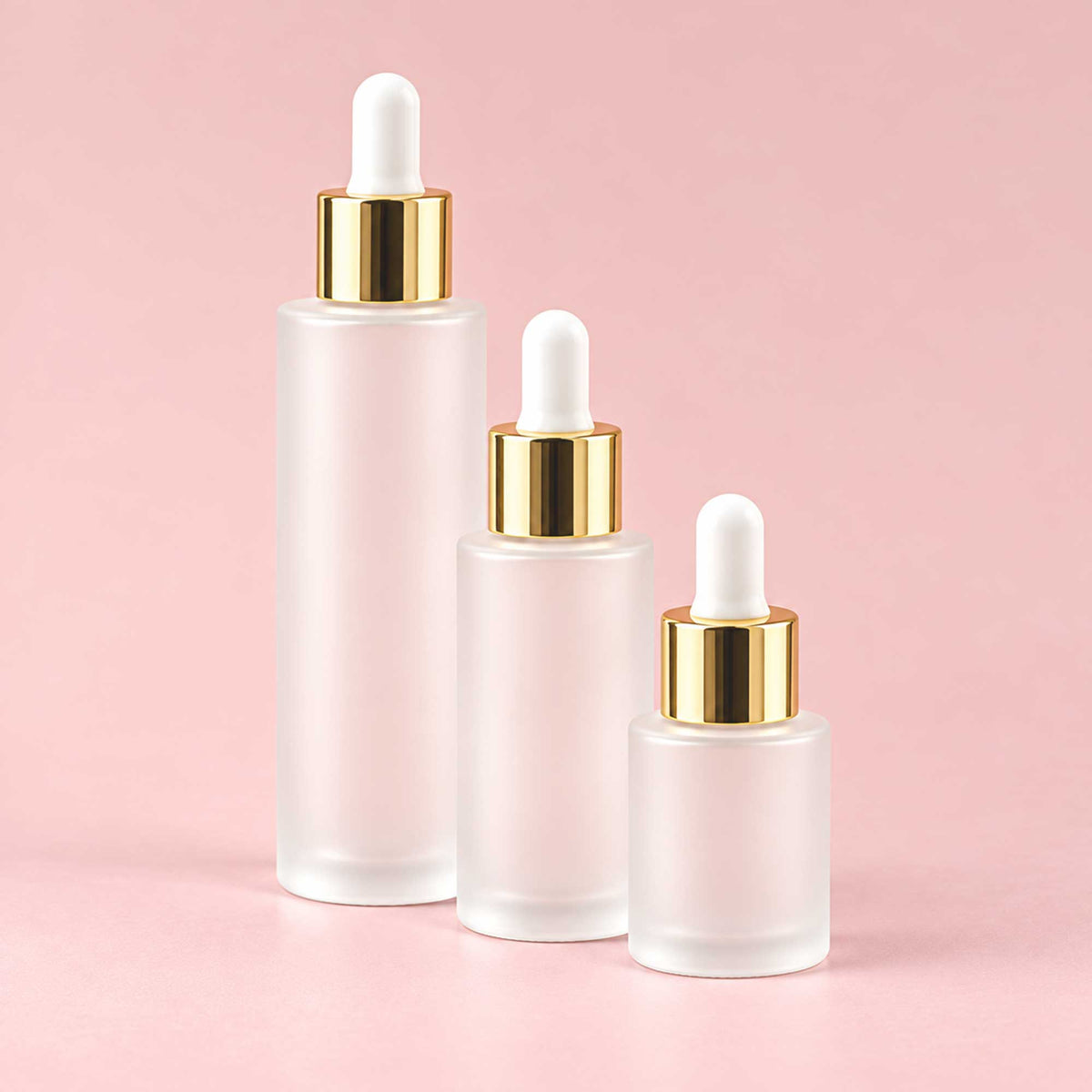 HERA staklena bočica 30-100ml, mat bela (frosted), sa zlatnom lux pipetom - 428130/230/430 - 429950/960