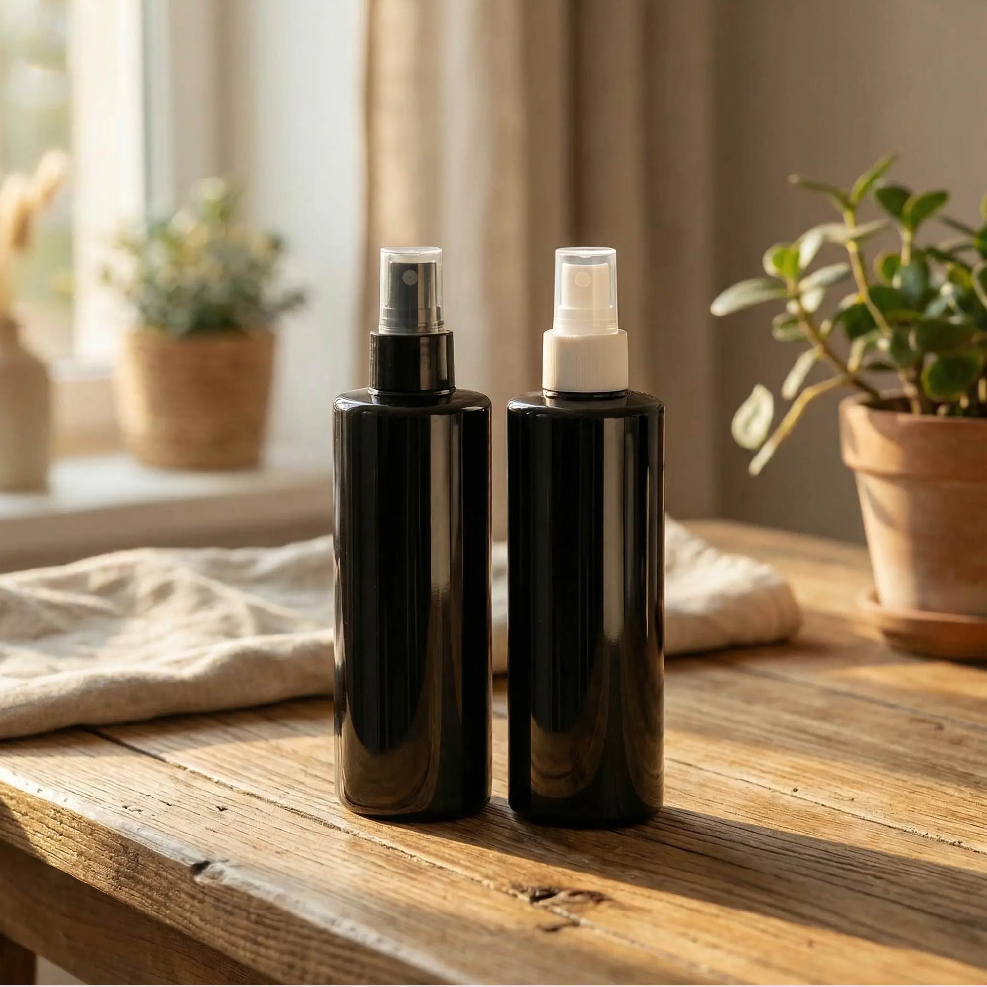 crna pet boca 250 ml sa raspršivačem kozmetička ambalaža