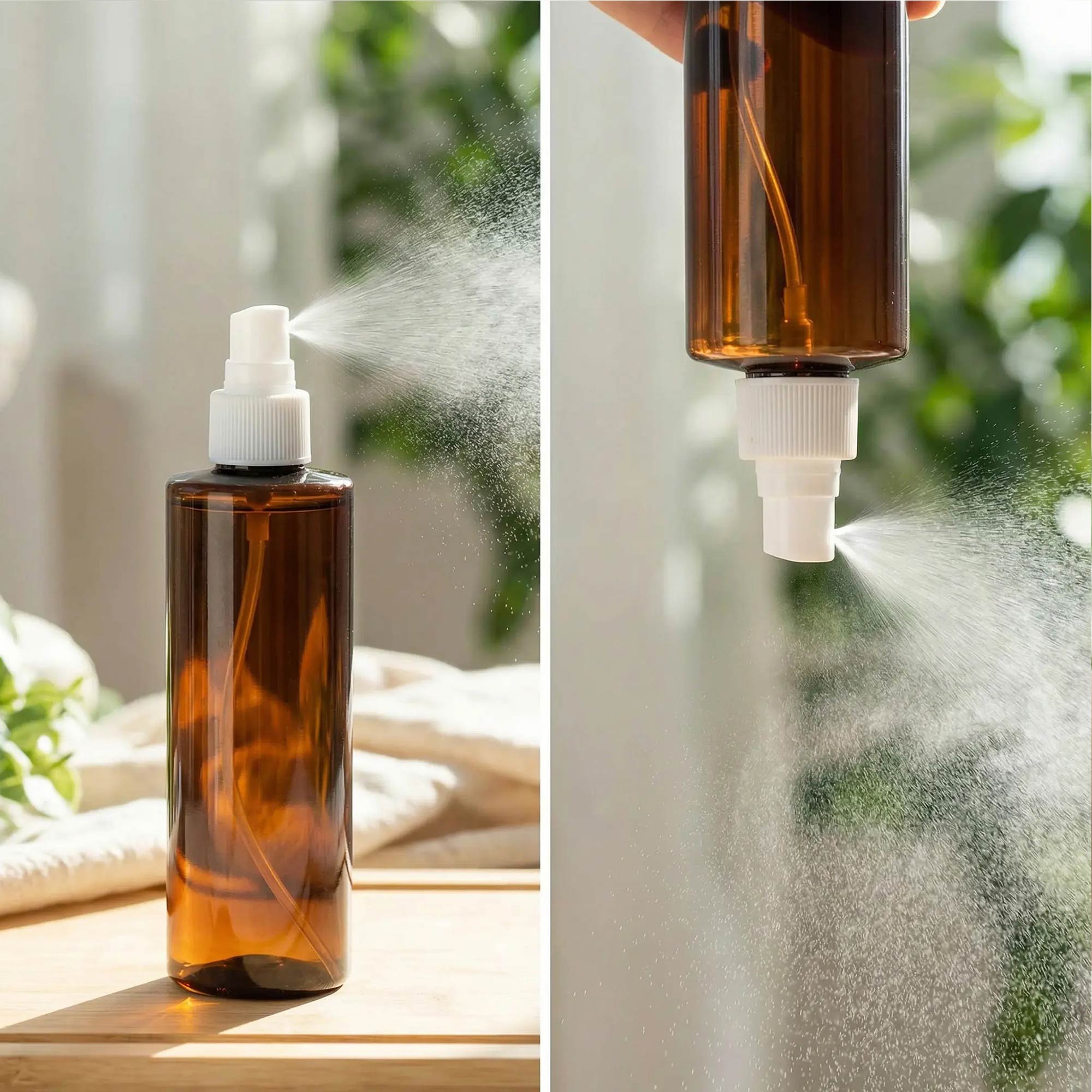 braon pet boca 250 ml lima sa 360 raspršivačem braon pumpica kozmetička ambalaža 24mm