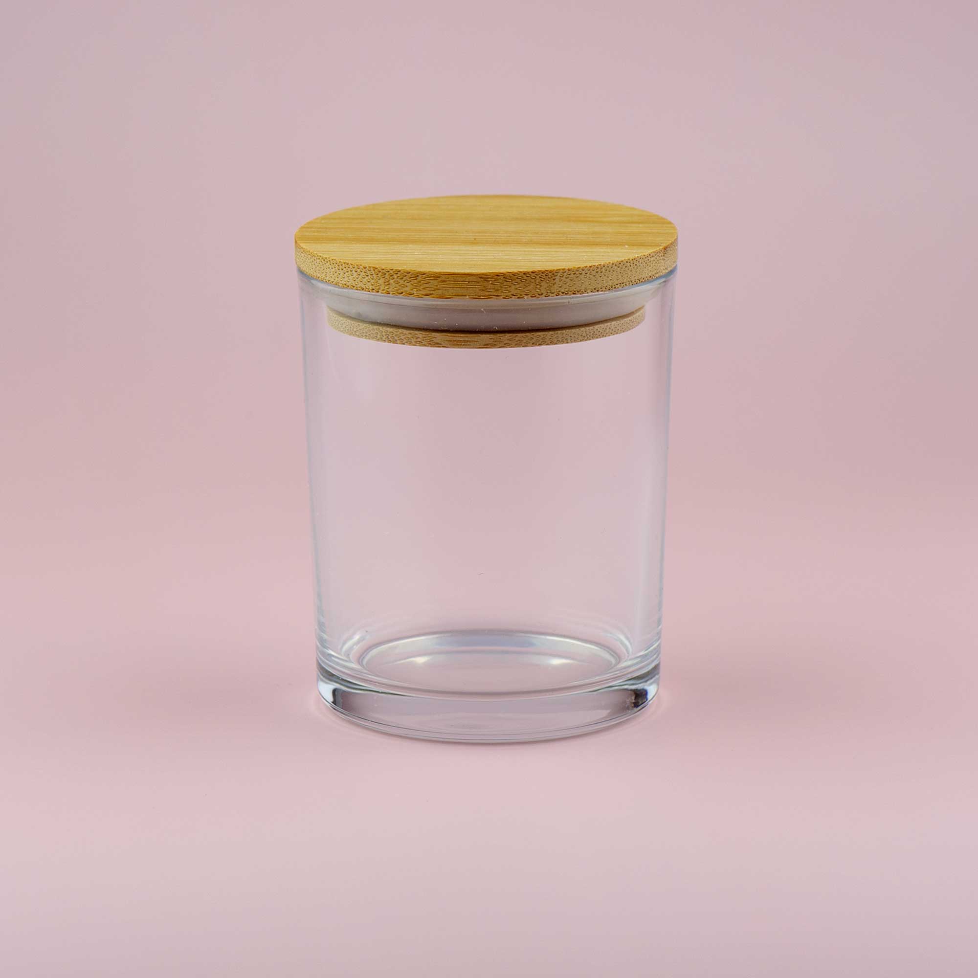 Staklena tegla za sveće 200ml, transparentna, sa bambus poklopcem - 475100